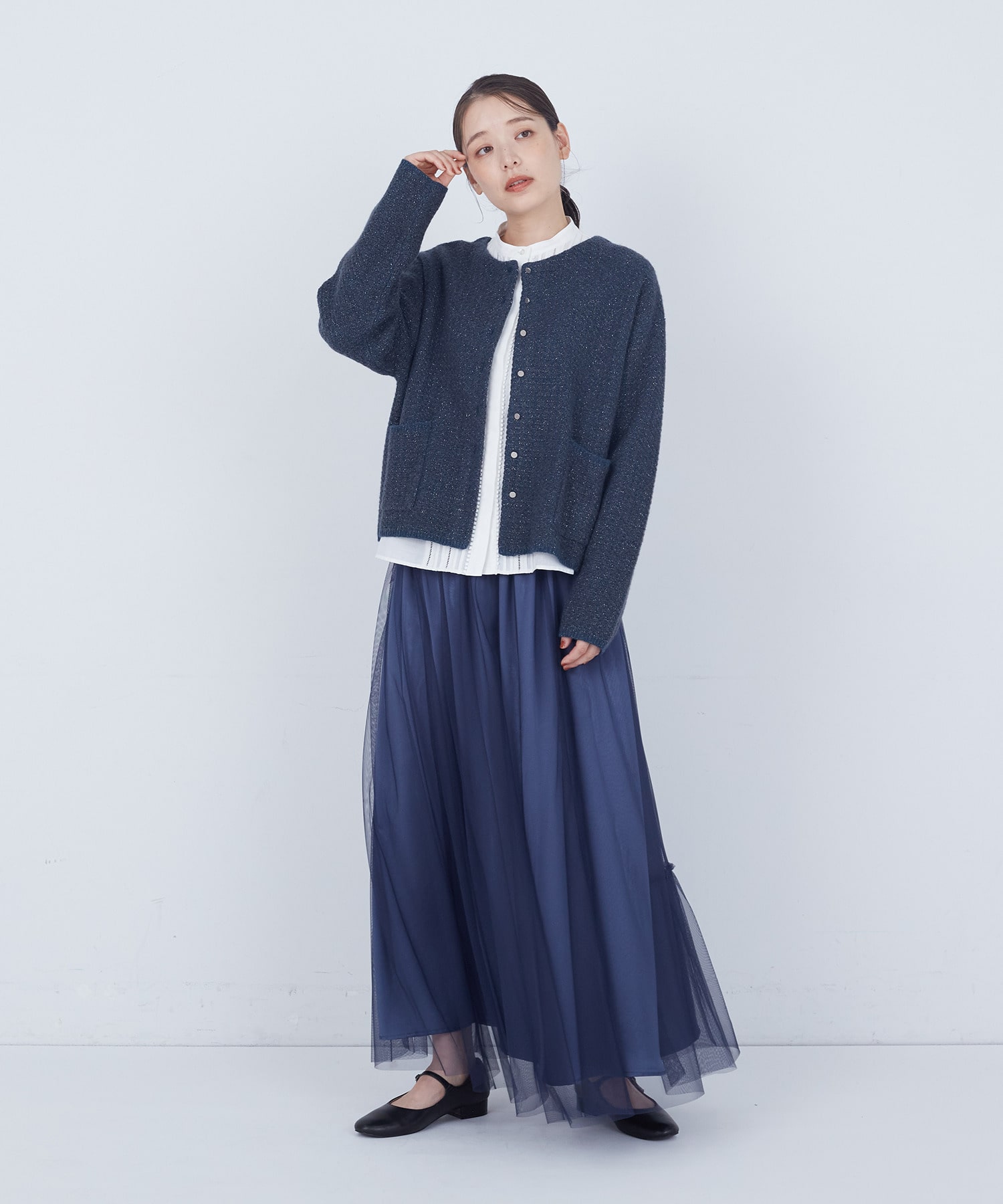 【ADIEU TRISTESSE】【10月お気に入り登録ブランド内4位】レース付きピンタックブラウス 詳細画像 ブルー 4