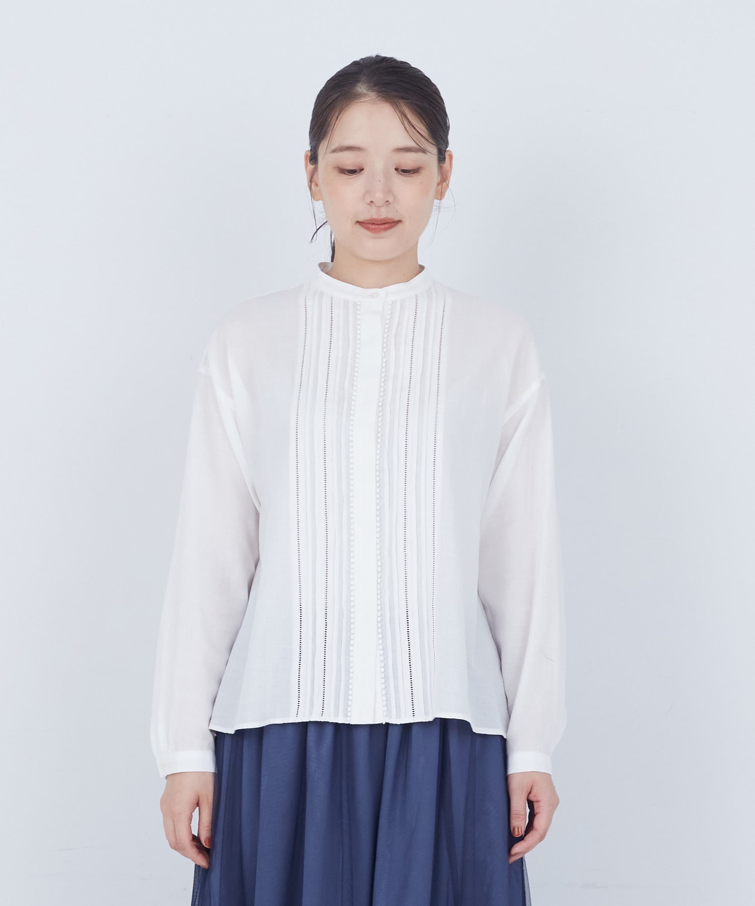 【ADIEU TRISTESSE】【10月お気に入り登録ブランド内4位】レース付きピンタックブラウス 詳細画像 ブルー 5