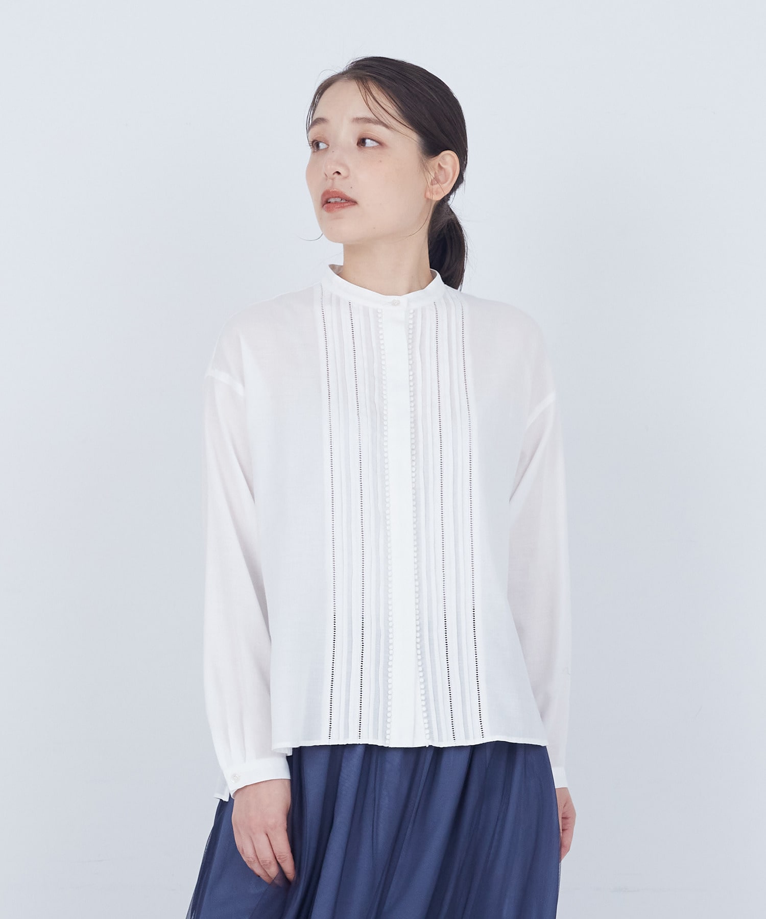 【ADIEU TRISTESSE】【10月お気に入り登録ブランド内4位】レース付きピンタックブラウス 詳細画像 ホワイト 1