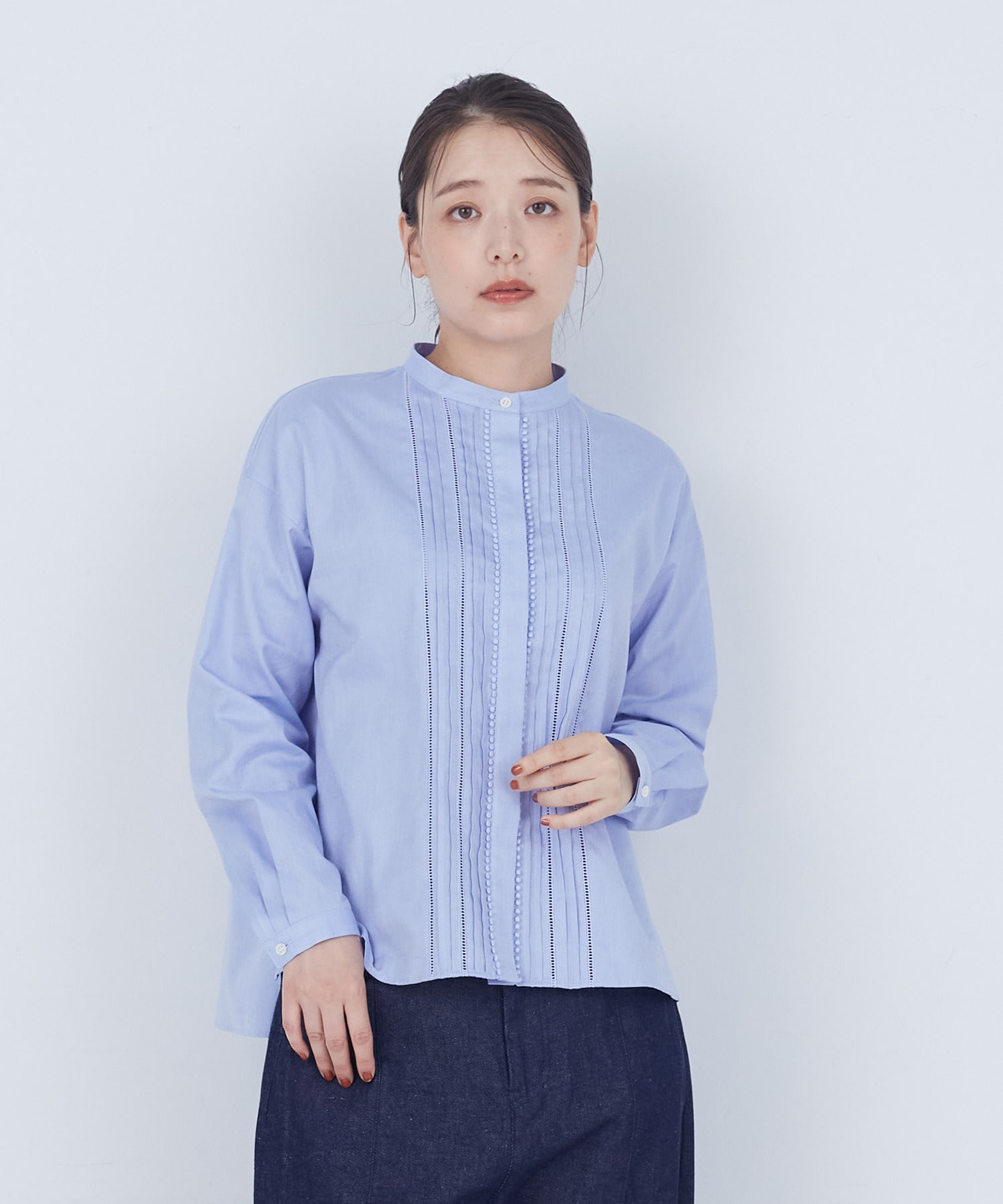 【ADIEU TRISTESSE】【10月お気に入り登録ブランド内4位】レース付きピンタックブラウス 詳細画像 ブルー 1