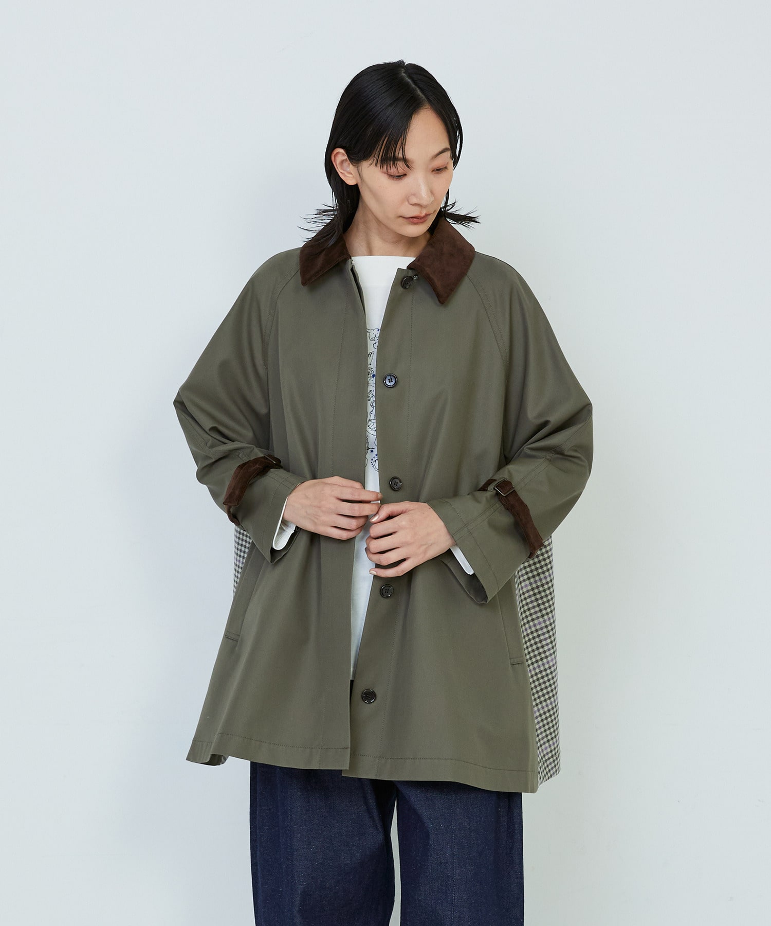 【ADIEU TRISTESSE】｜2BUY10%OFF・3BUY20%OFF｜Aラインハーフコート 詳細画像 カーキ 1