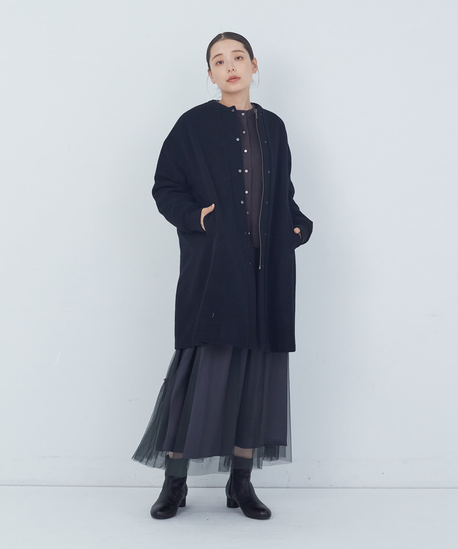 【ADIEU TRISTESSE】【11月ベストセラーブランド内3位】リブ付きハーフコート 詳細画像 ブラック 1