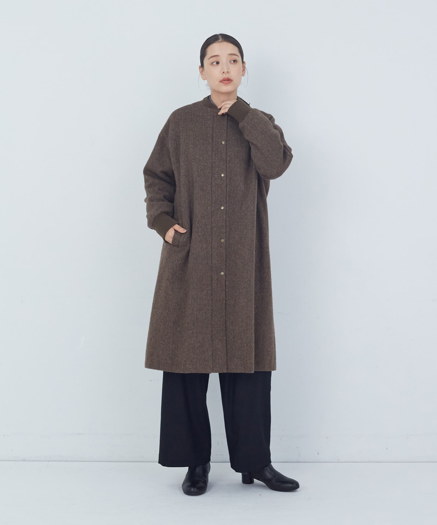 【ADIEU TRISTESSE】【11月ベストセラーブランド内3位】リブ付きハーフコート 詳細画像 ブラック 11