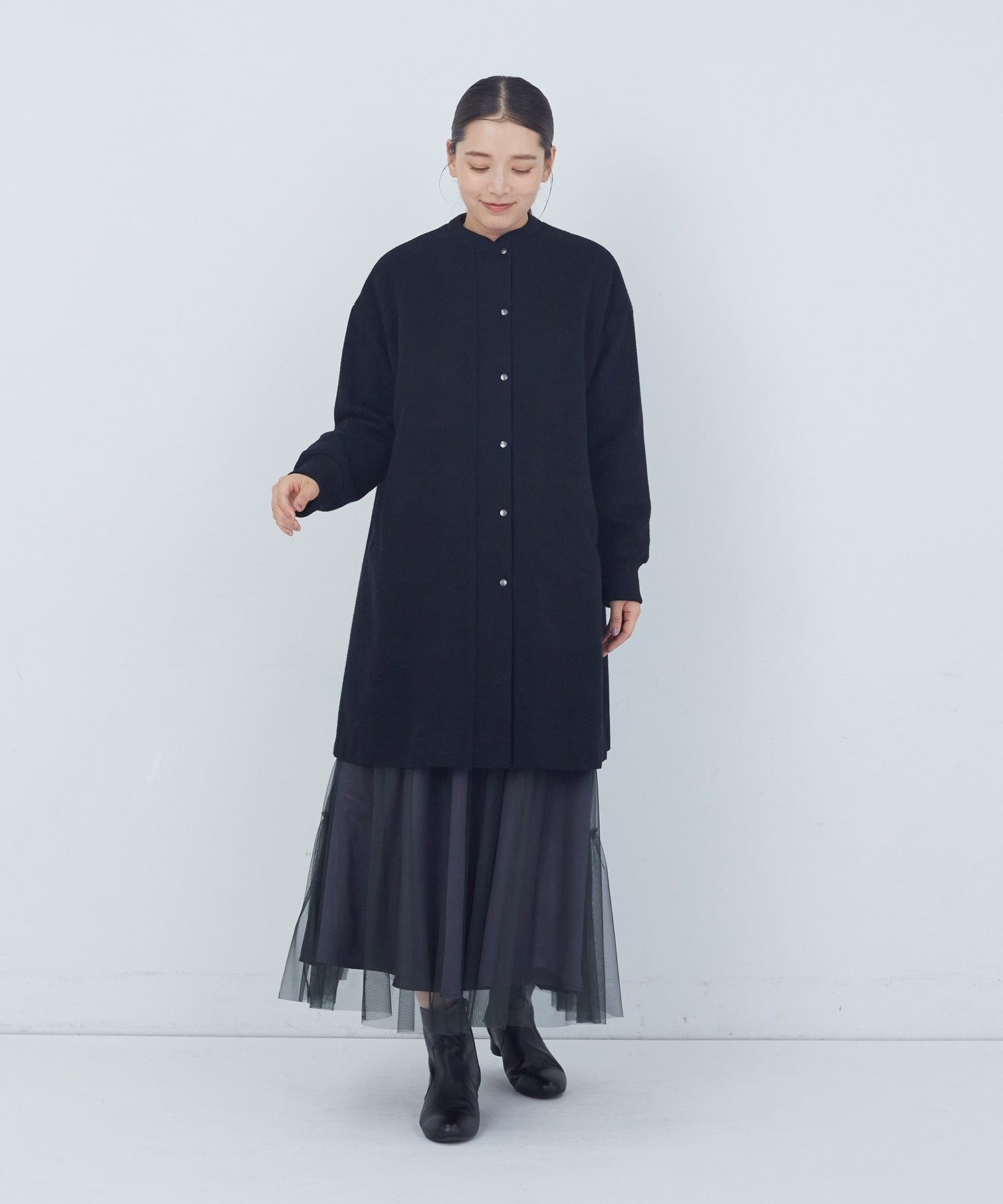 【ADIEU TRISTESSE】【11月ベストセラーブランド内3位】リブ付きハーフコート 詳細画像 ブラック 4