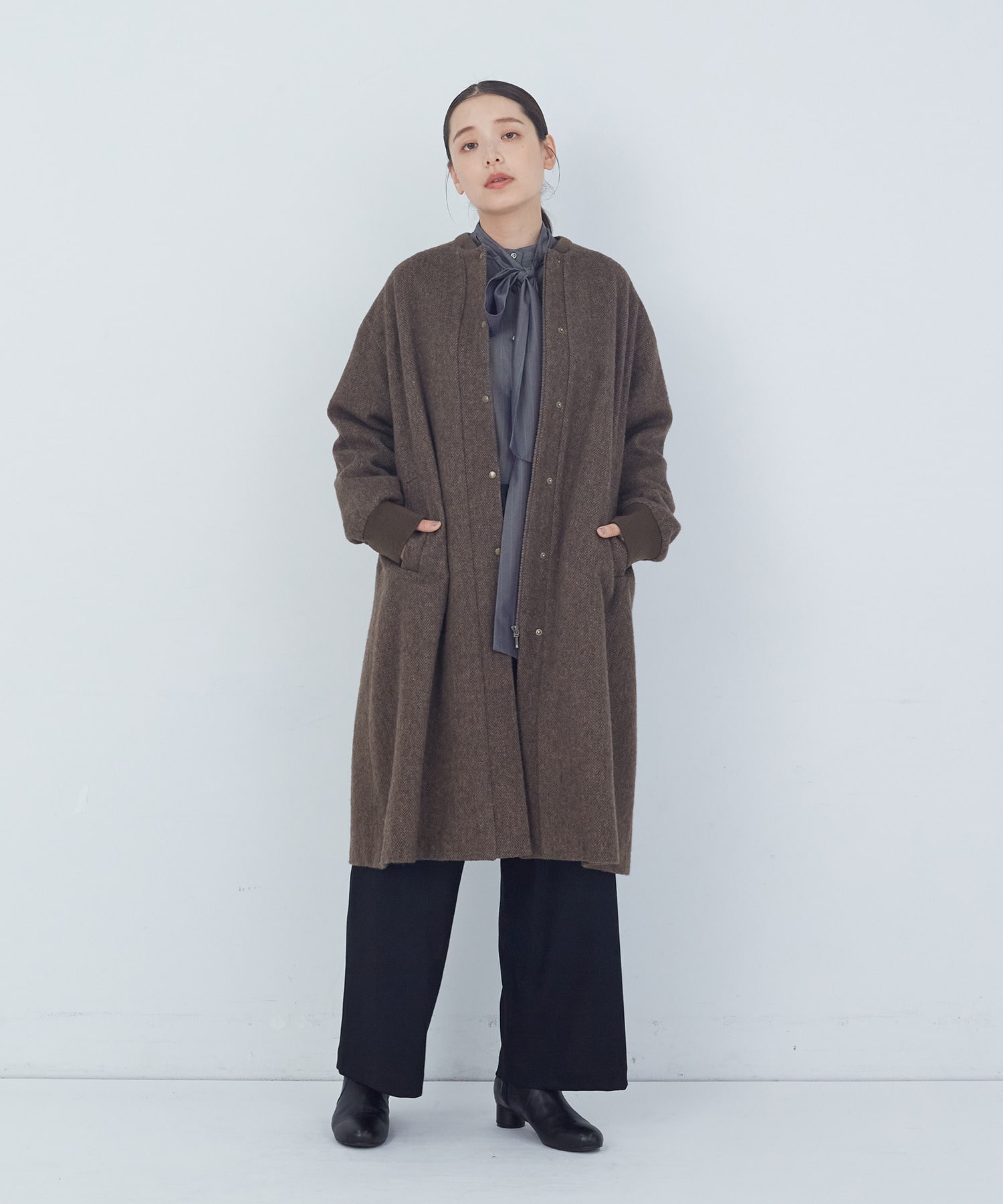 【ADIEU TRISTESSE】【11月ベストセラーブランド内3位】リブ付きハーフコート 詳細画像 ブラック 8