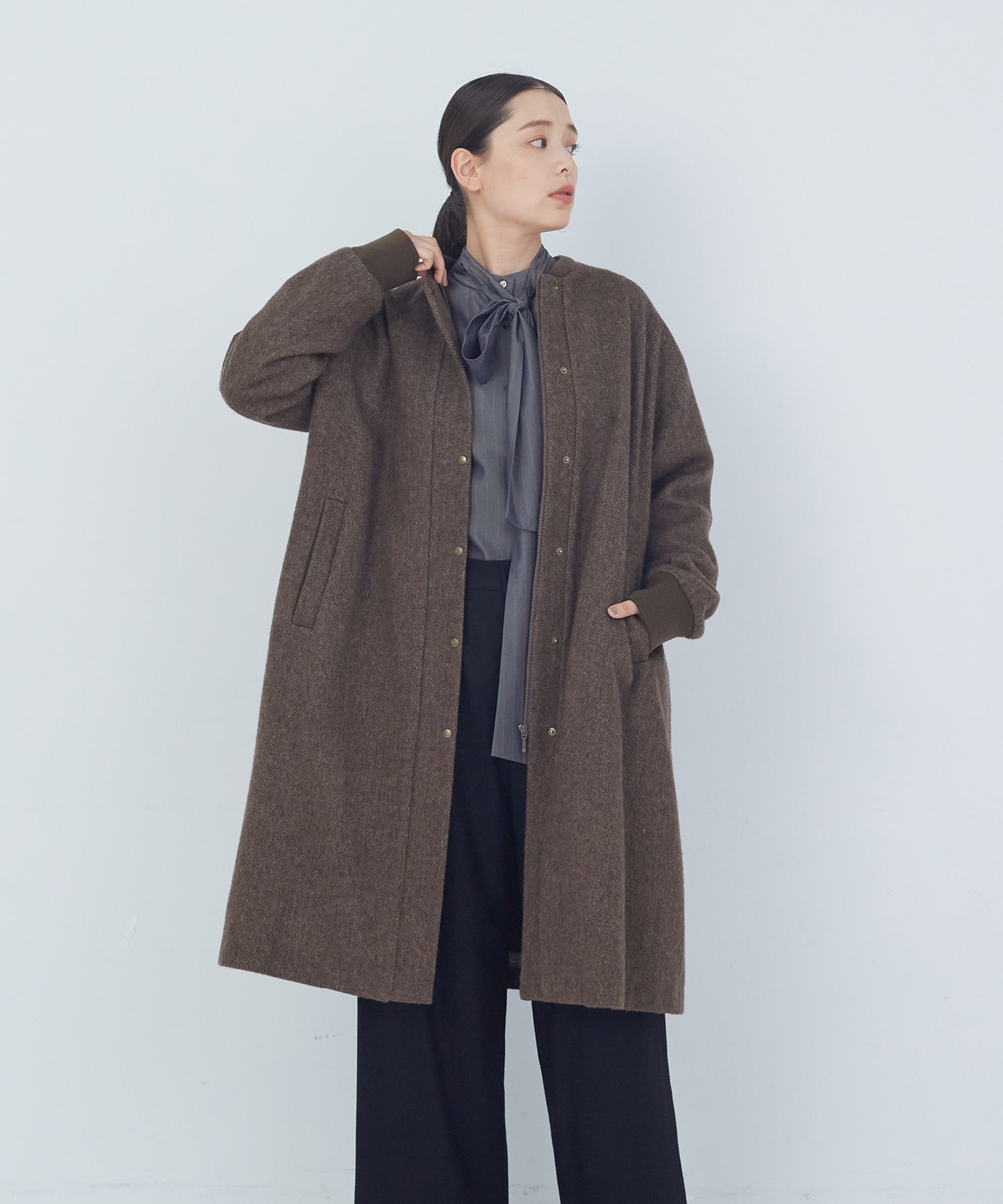 【ADIEU TRISTESSE】【11月ベストセラーブランド内3位】リブ付きハーフコート 詳細画像 ブラウン系その他 1