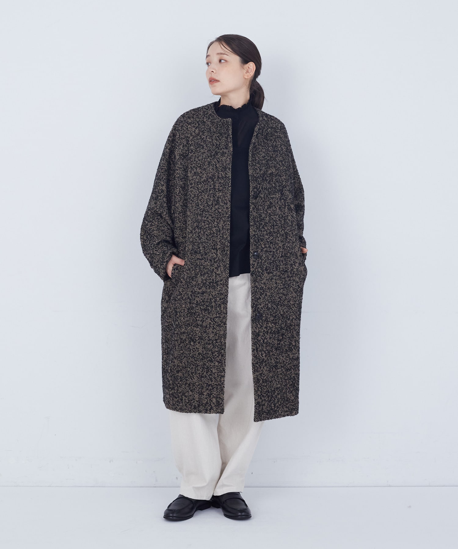 【ADIEU TRISTESSE】｜2BUY10%OFF・3BUY20%OFF｜ノーカラーコート 詳細画像 ブラックミックス 1