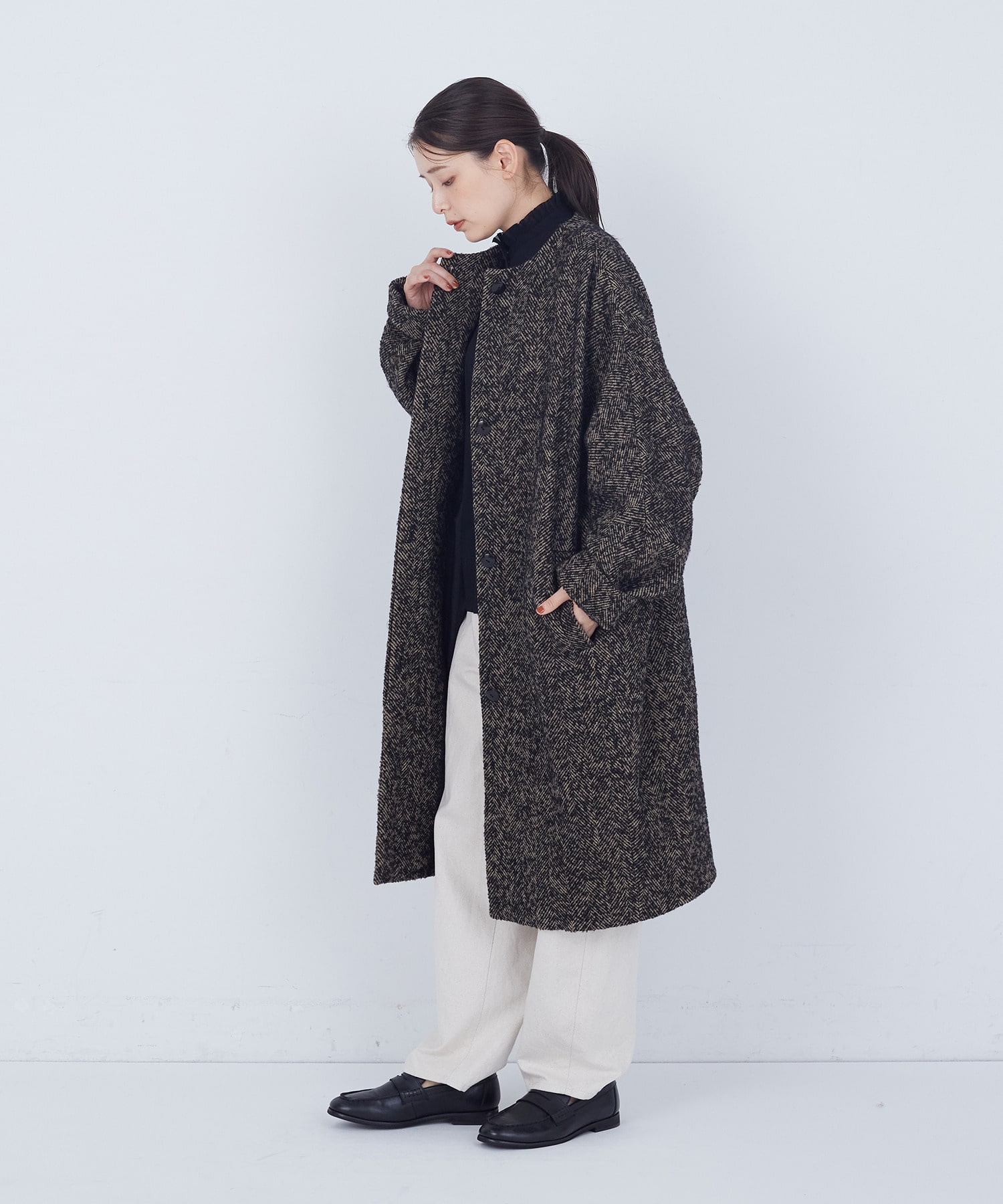 【ADIEU TRISTESSE】｜2BUY10%OFF・3BUY20%OFF｜ノーカラーコート 詳細画像 ブラックミックス 2