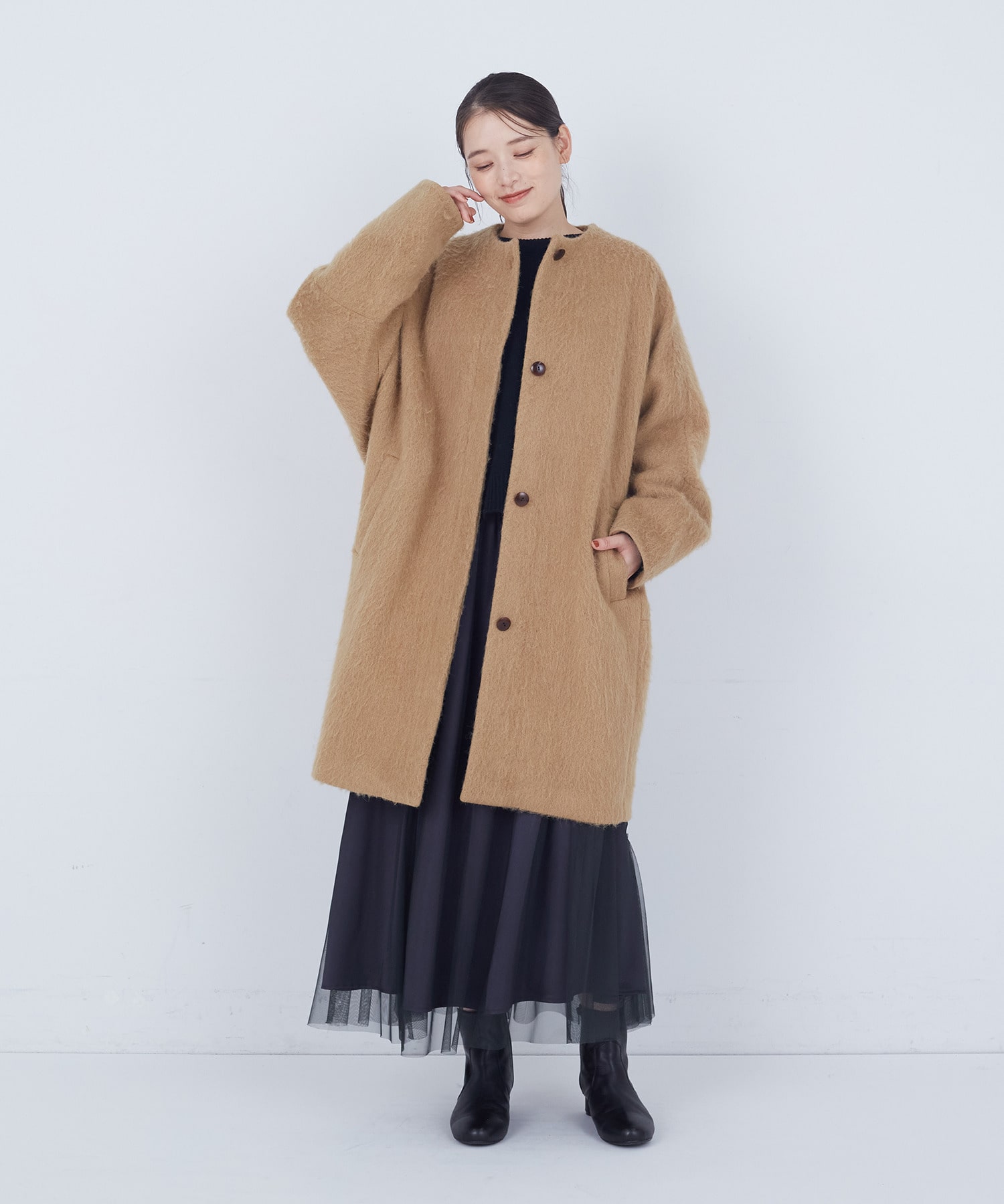 【ADIEU TRISTESSE】｜2BUY10%OFF・3BUY20%OFF｜ノーカラーコート 詳細画像 ブラックミックス 8