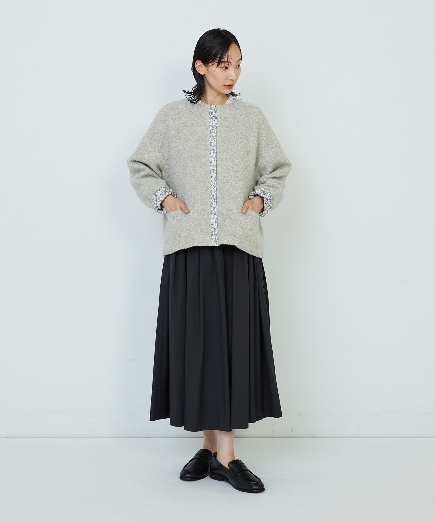 【ADIEU TRISTESSE】｜2BUY10%OFF・3BUY20%OFF｜リバティプリントトリミングボアジャケット 詳細画像 グレー 11