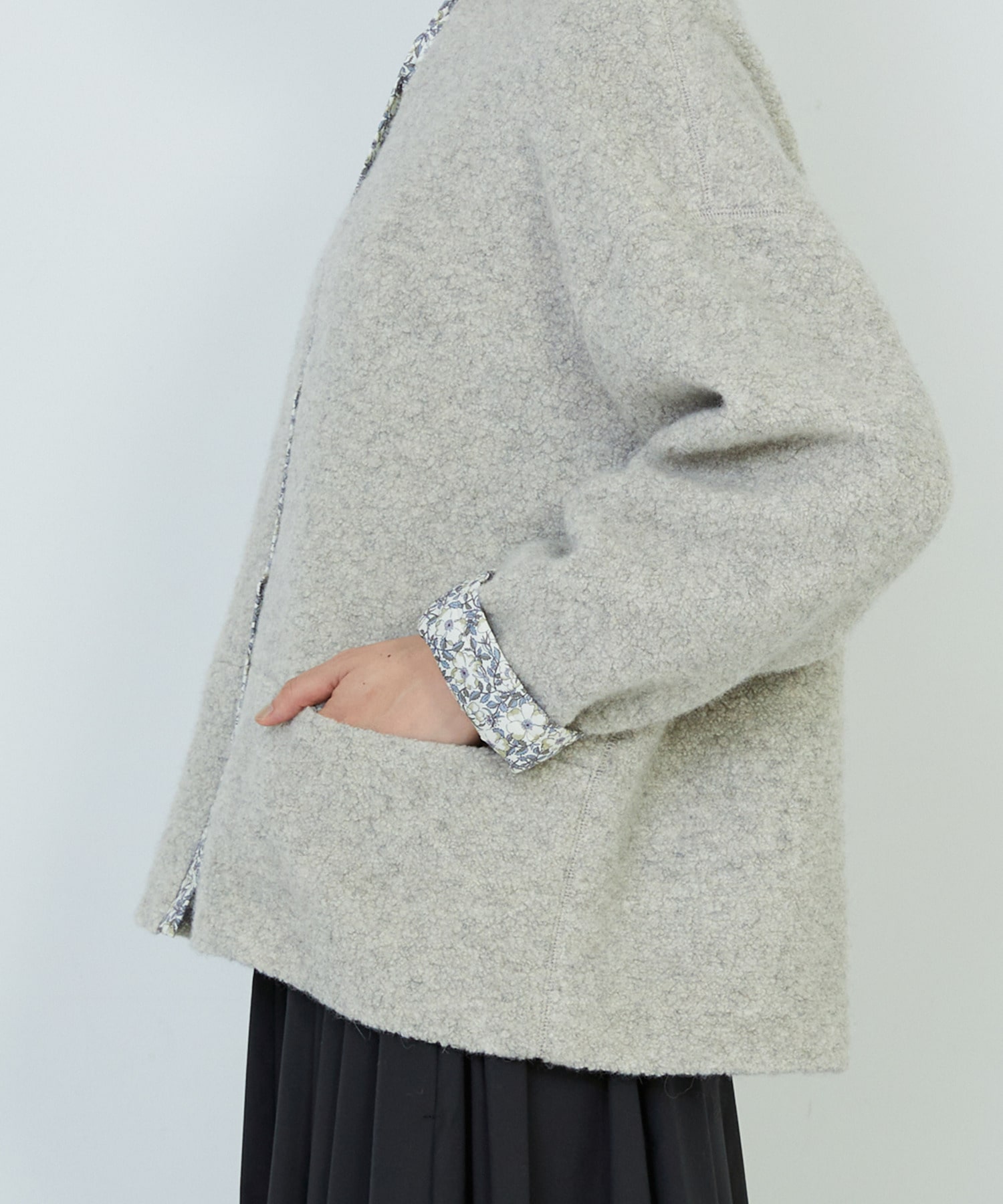 【ADIEU TRISTESSE】｜2BUY10%OFF・3BUY20%OFF｜リバティプリントトリミングボアジャケット 詳細画像 グレー 17