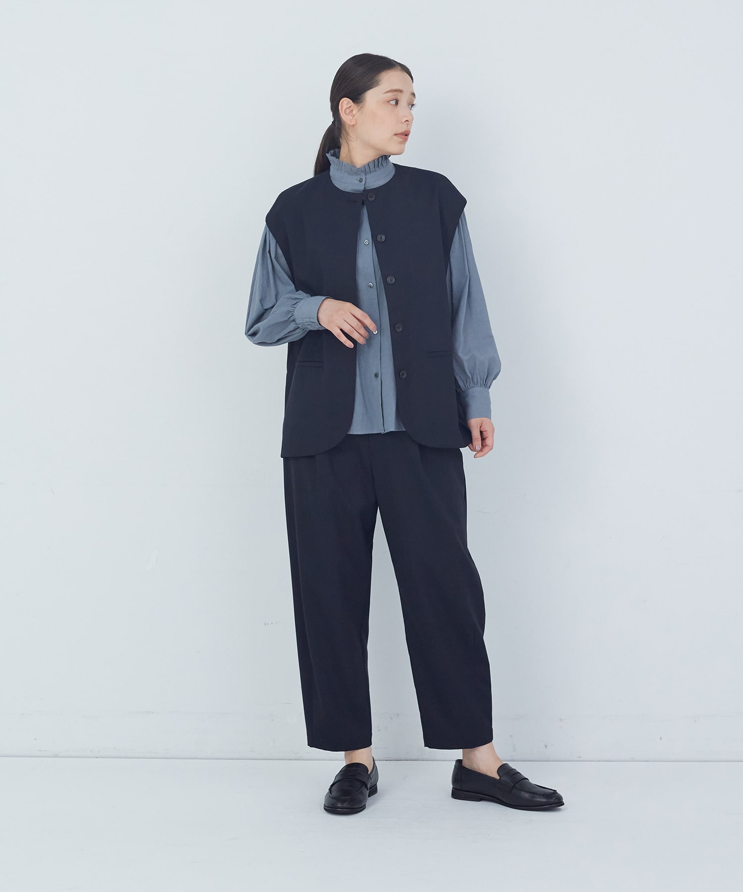 【ADIEU TRISTESSE】｜2BUY10%OFF・3BUY20%OFF｜ギャバジンベスト 詳細画像 ブラック 1