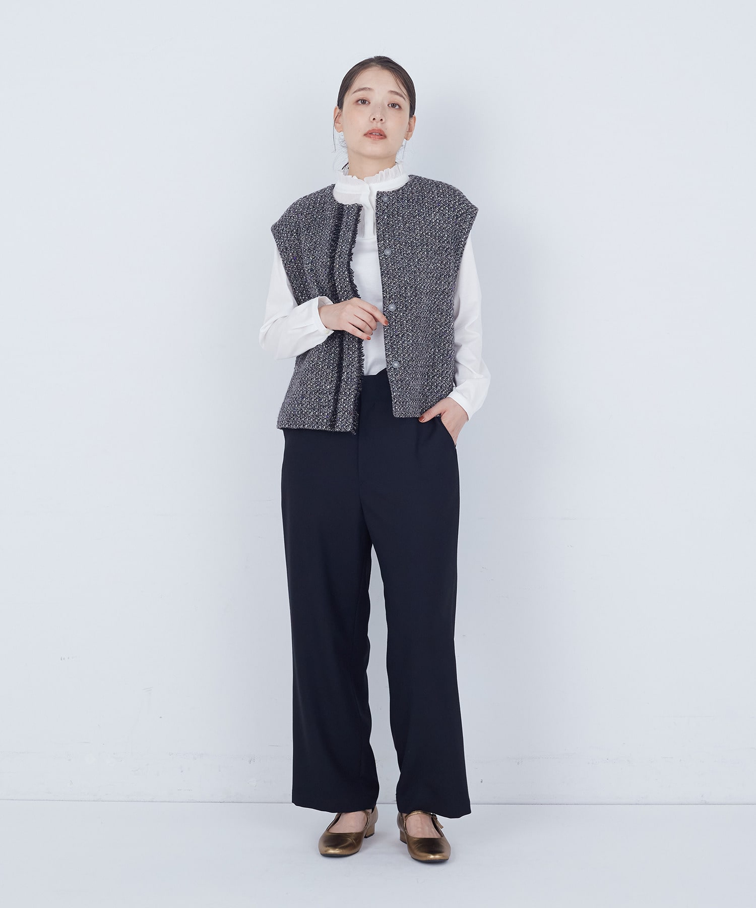 【ADIEU TRISTESSE】｜2BUY10%OFF・3BUY20%OFF｜MIXツイードベスト 詳細画像 グレー系その他 1