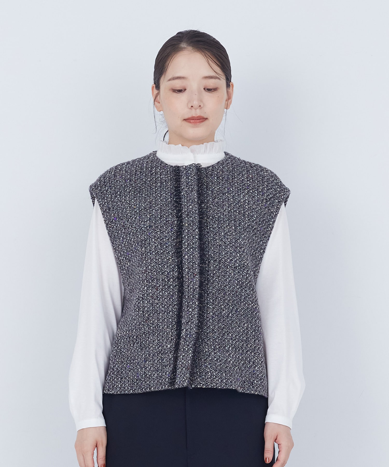 【ADIEU TRISTESSE】｜2BUY10%OFF・3BUY20%OFF｜MIXツイードベスト 詳細画像 グレー系その他 5