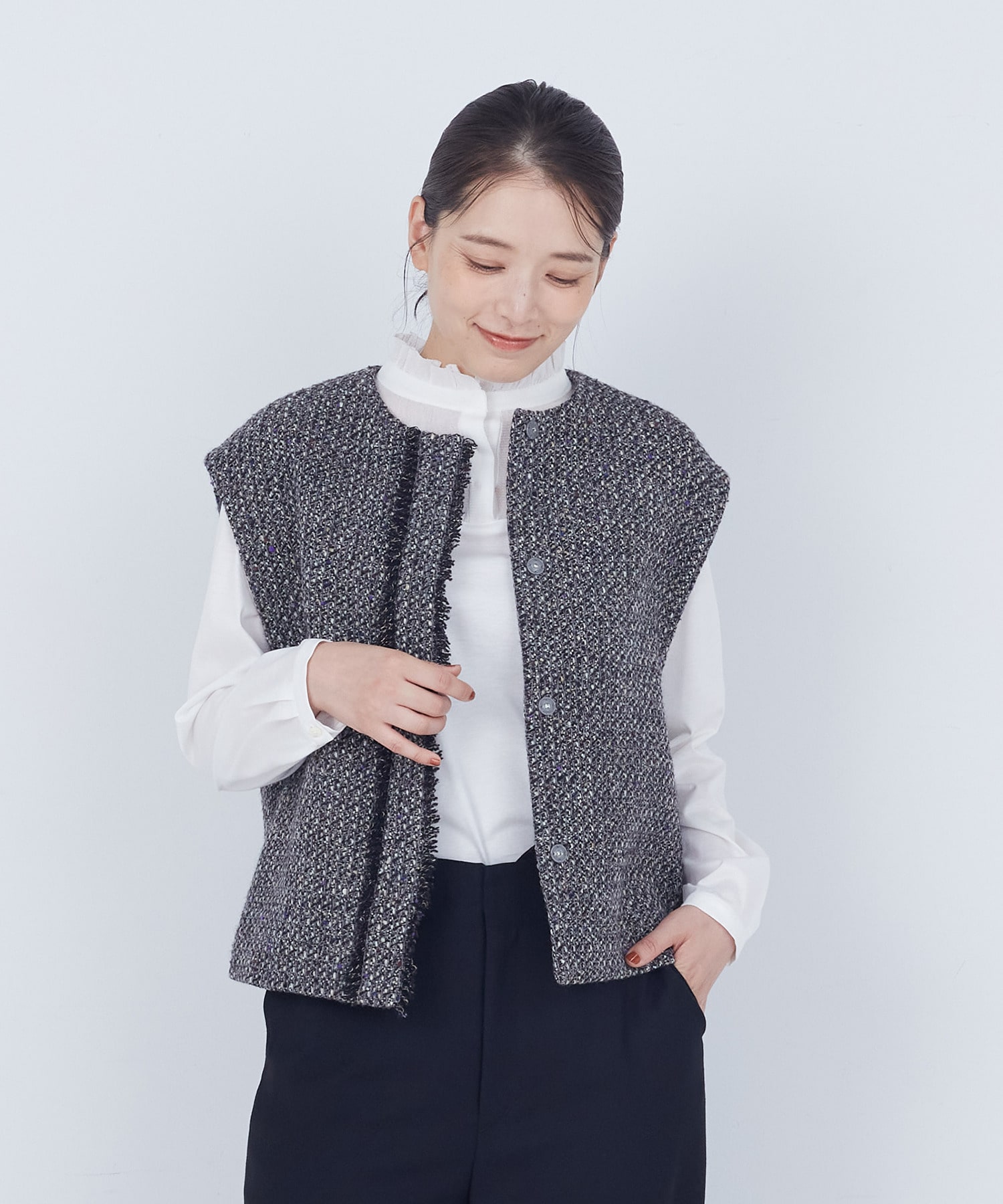 【ADIEU TRISTESSE】｜2BUY10%OFF・3BUY20%OFF｜MIXツイードベスト 詳細画像 グレー系その他 1