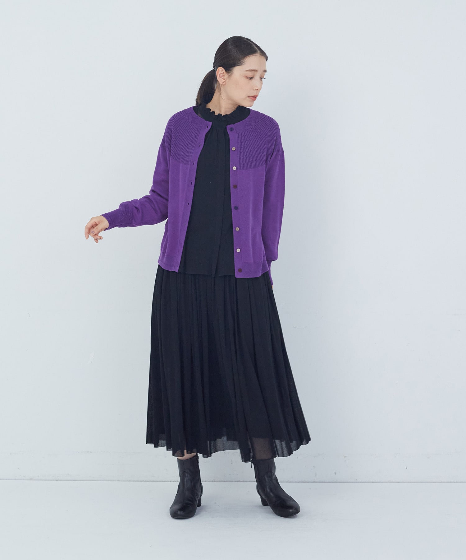 【ADIEU TRISTESSE】キュウシンリブカラフル釦カーディガン 詳細画像 ブラック 1