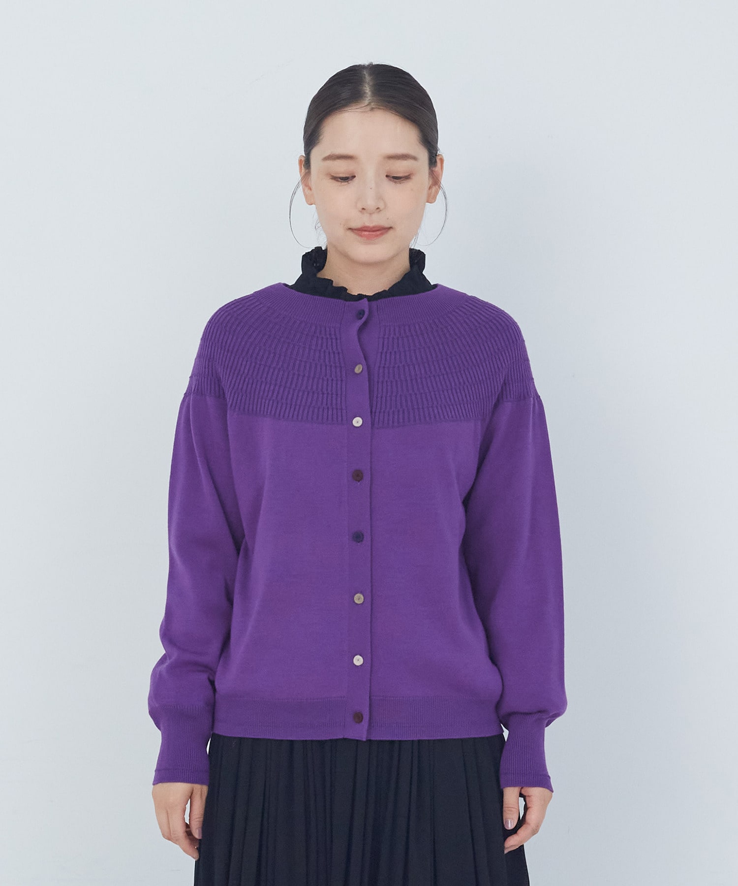 【ADIEU TRISTESSE】キュウシンリブカラフル釦カーディガン 詳細画像 ブラック 4