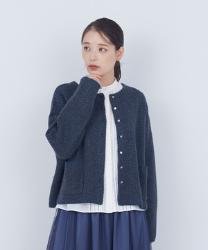 【ADIEU TRISTESSE】｜2BUY10%OFF・3BUY20%OFF｜【11月お気に入り登録ブランド内5位】ラメ×アルパカウールラーベン柄カーディガン 詳細画像 ネイビー 1