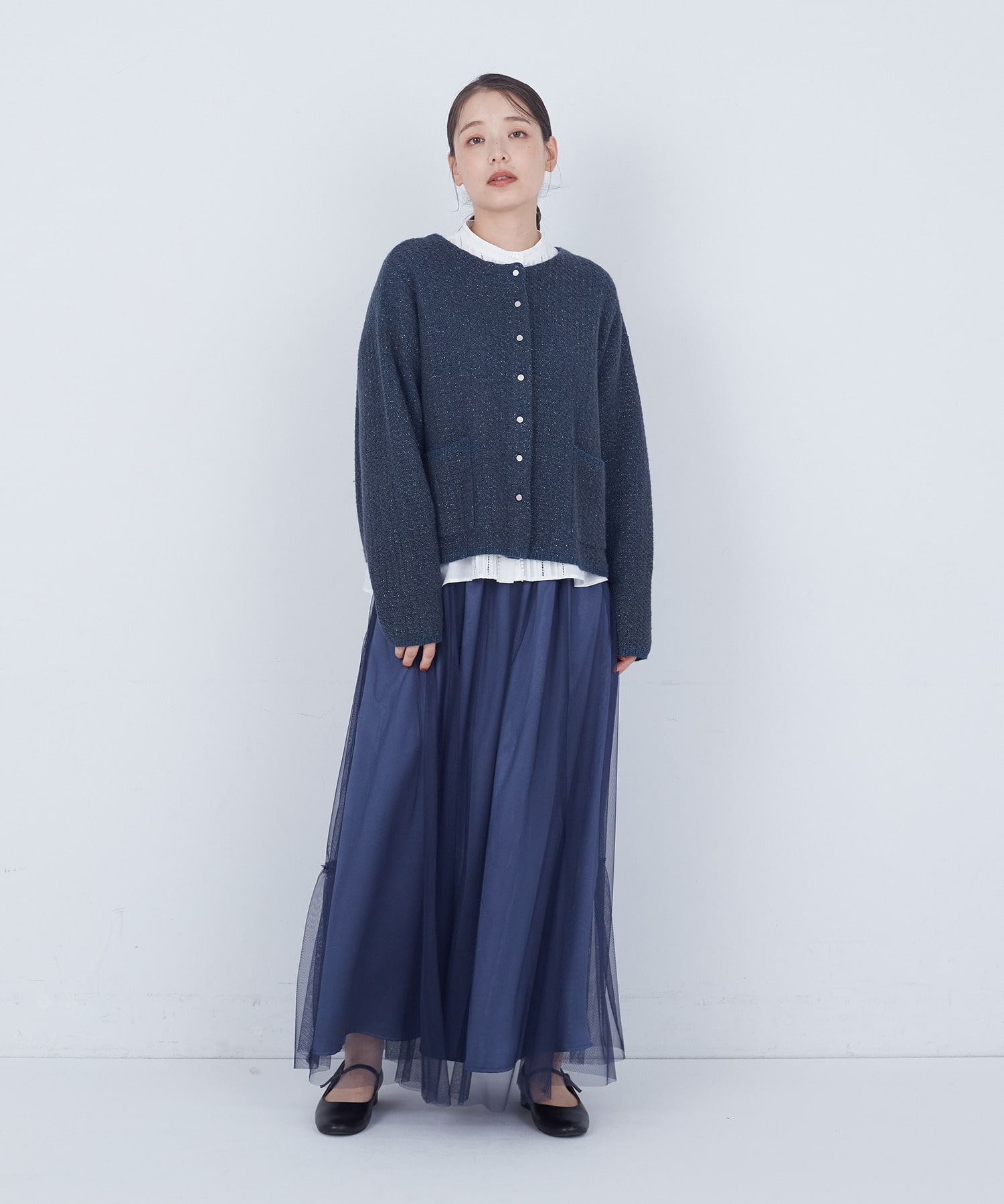 【ADIEU TRISTESSE】｜2BUY10%OFF・3BUY20%OFF｜【11月お気に入り登録ブランド内5位】ラメ×アルパカウールラーベン柄カーディガン 詳細画像 ネイビー 10
