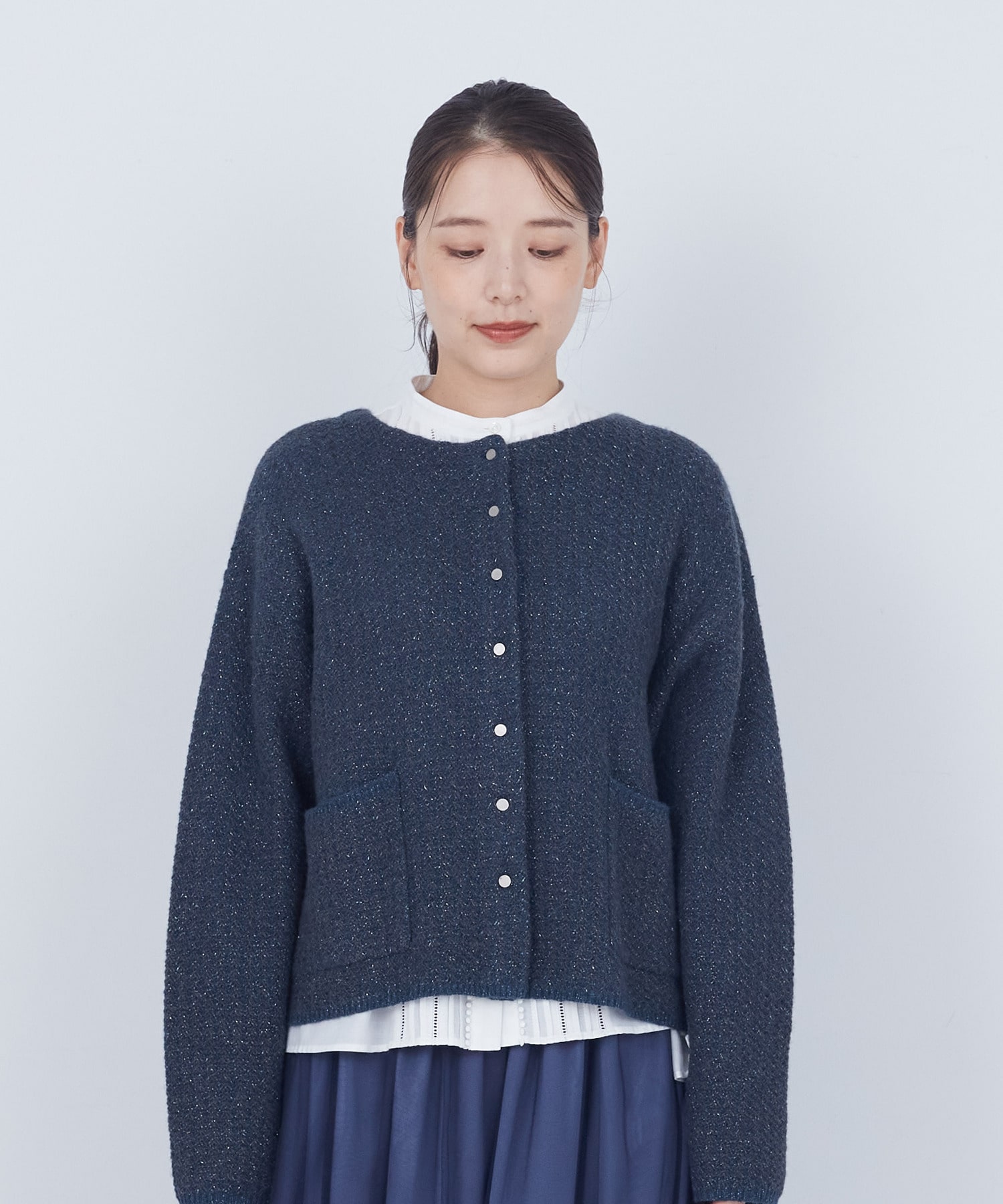 【ADIEU TRISTESSE】｜2BUY10%OFF・3BUY20%OFF｜【11月お気に入り登録ブランド内5位】ラメ×アルパカウールラーベン柄カーディガン 詳細画像 ネイビー 13