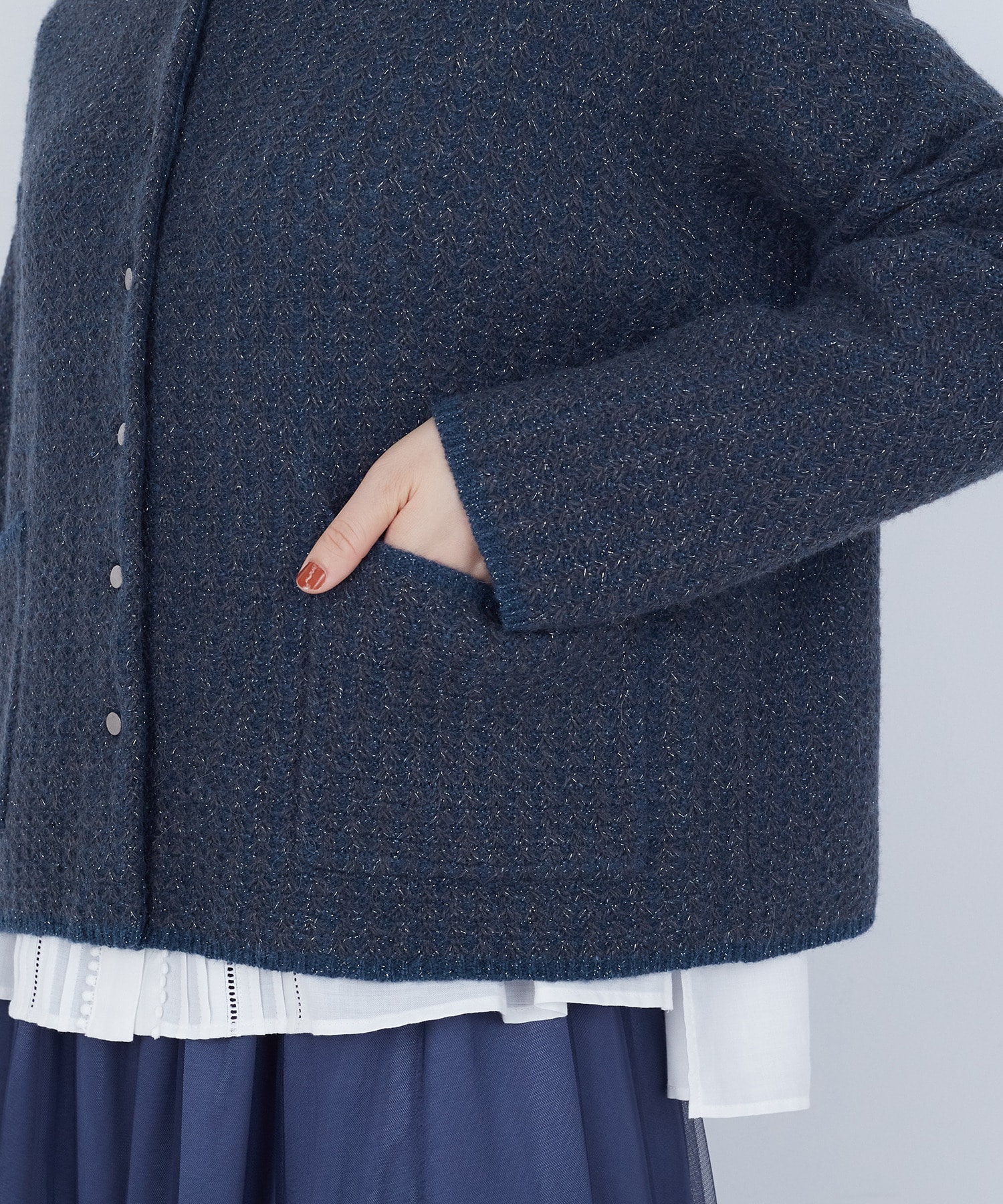 【ADIEU TRISTESSE】｜2BUY10%OFF・3BUY20%OFF｜【11月お気に入り登録ブランド内5位】ラメ×アルパカウールラーベン柄カーディガン 詳細画像 ネイビー 18