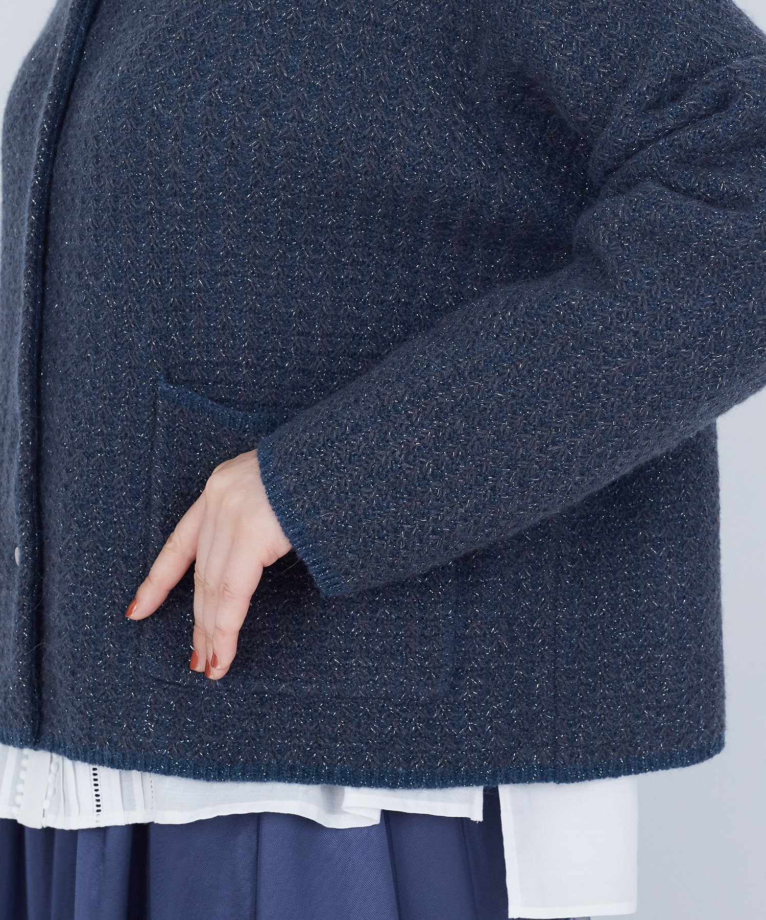 【ADIEU TRISTESSE】｜2BUY10%OFF・3BUY20%OFF｜【11月お気に入り登録ブランド内5位】ラメ×アルパカウールラーベン柄カーディガン 詳細画像 ネイビー 19