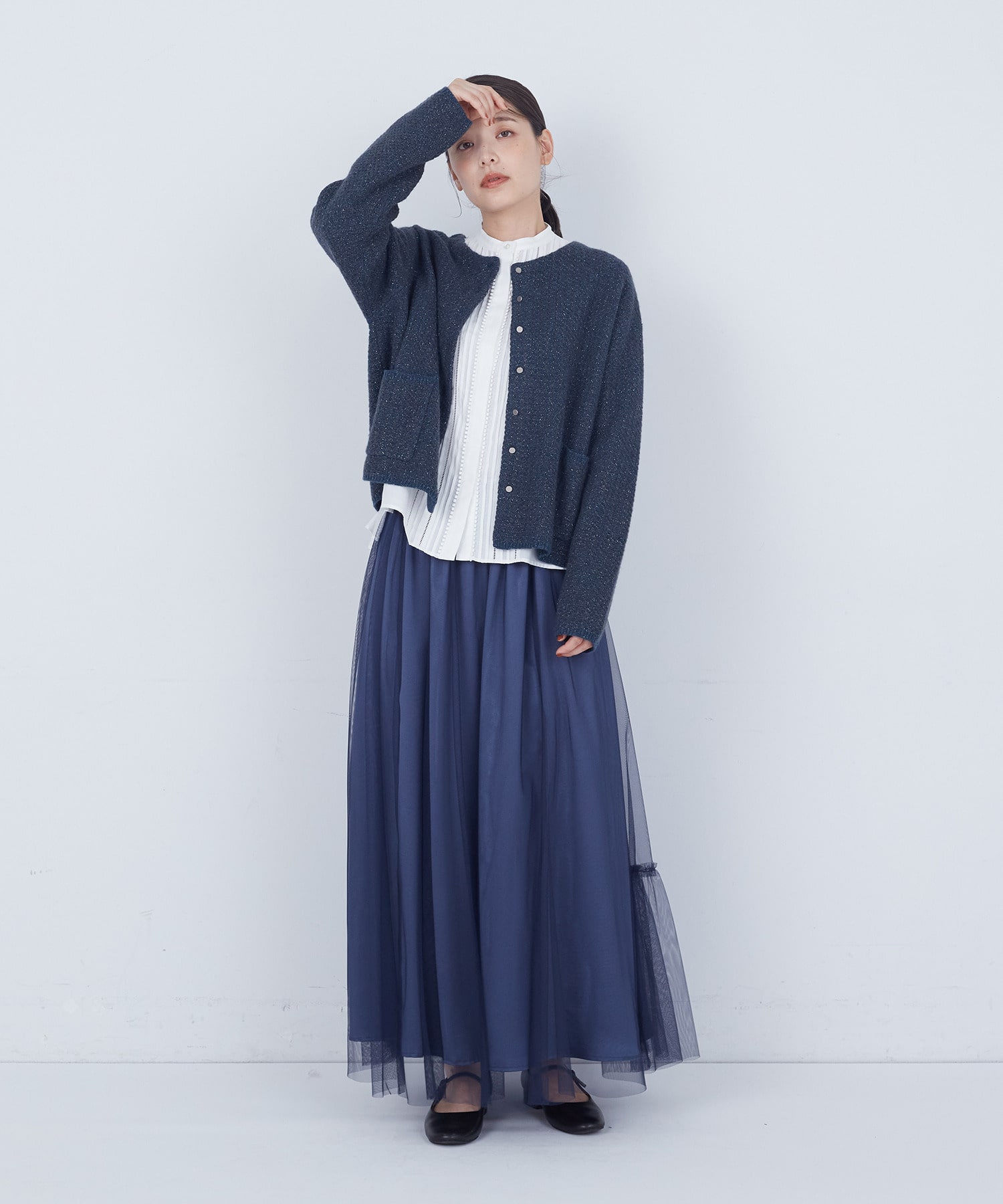 【ADIEU TRISTESSE】｜2BUY10%OFF・3BUY20%OFF｜【11月お気に入り登録ブランド内5位】ラメ×アルパカウールラーベン柄カーディガン 詳細画像 ネイビー 9