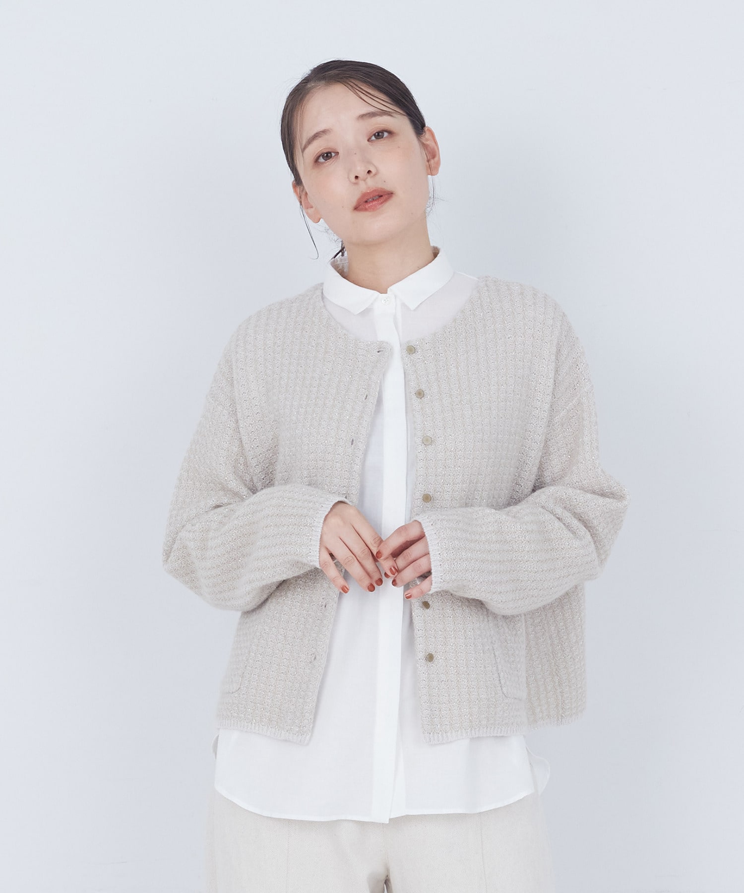 【ADIEU TRISTESSE】｜2BUY10%OFF・3BUY20%OFF｜【11月お気に入り登録ブランド内5位】ラメ×アルパカウールラーベン柄カーディガン 詳細画像 ベージュ 1