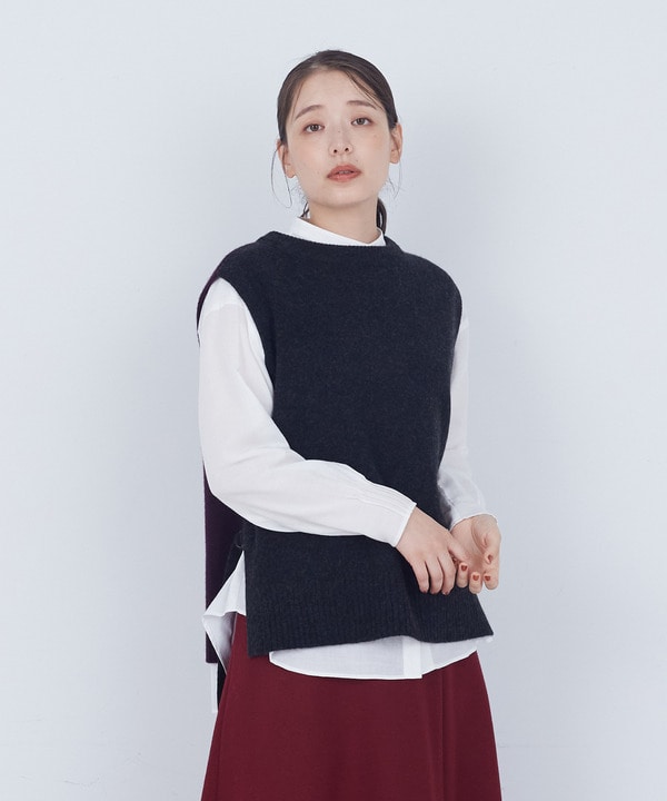 【2way】AQUAウールカシミヤベスト 詳細画像 チャコールグレー 1