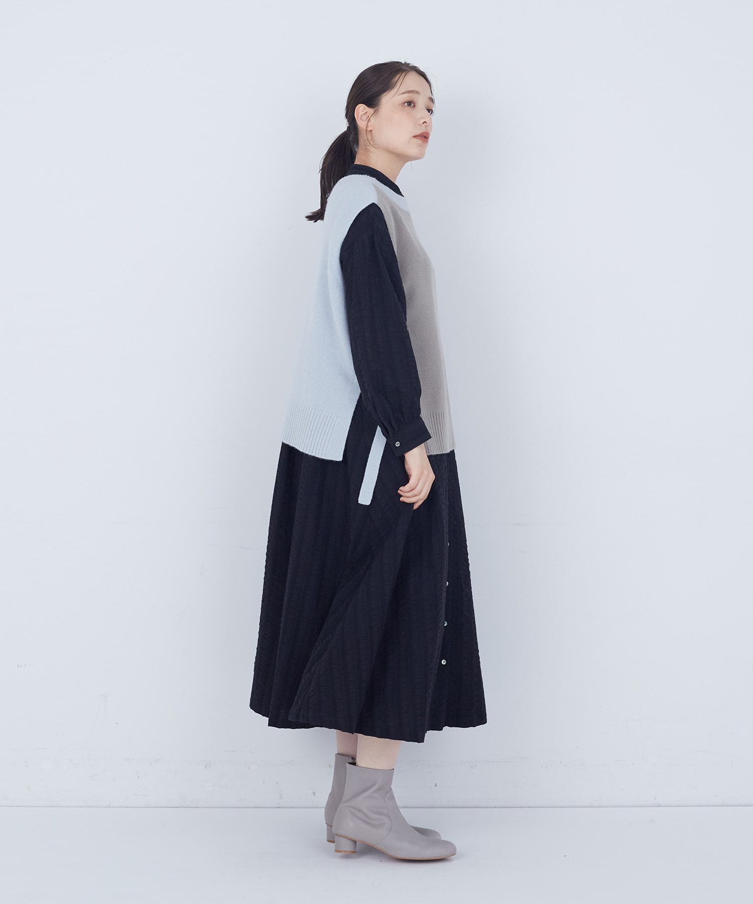 【ADIEU TRISTESSE】【2way】AQUAウールカシミヤベスト 詳細画像 チャコールグレー 32