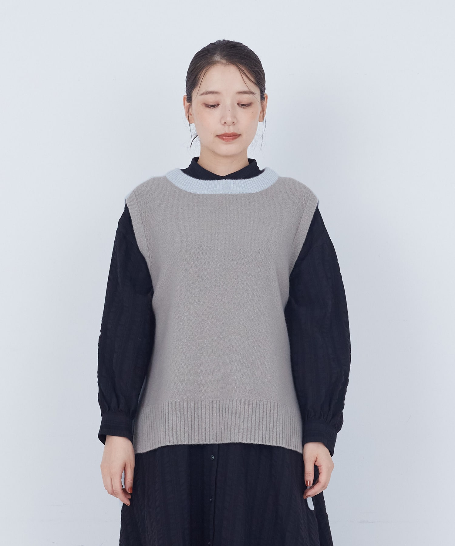 【ADIEU TRISTESSE】【2way】AQUAウールカシミヤベスト 詳細画像 チャコールグレー 34