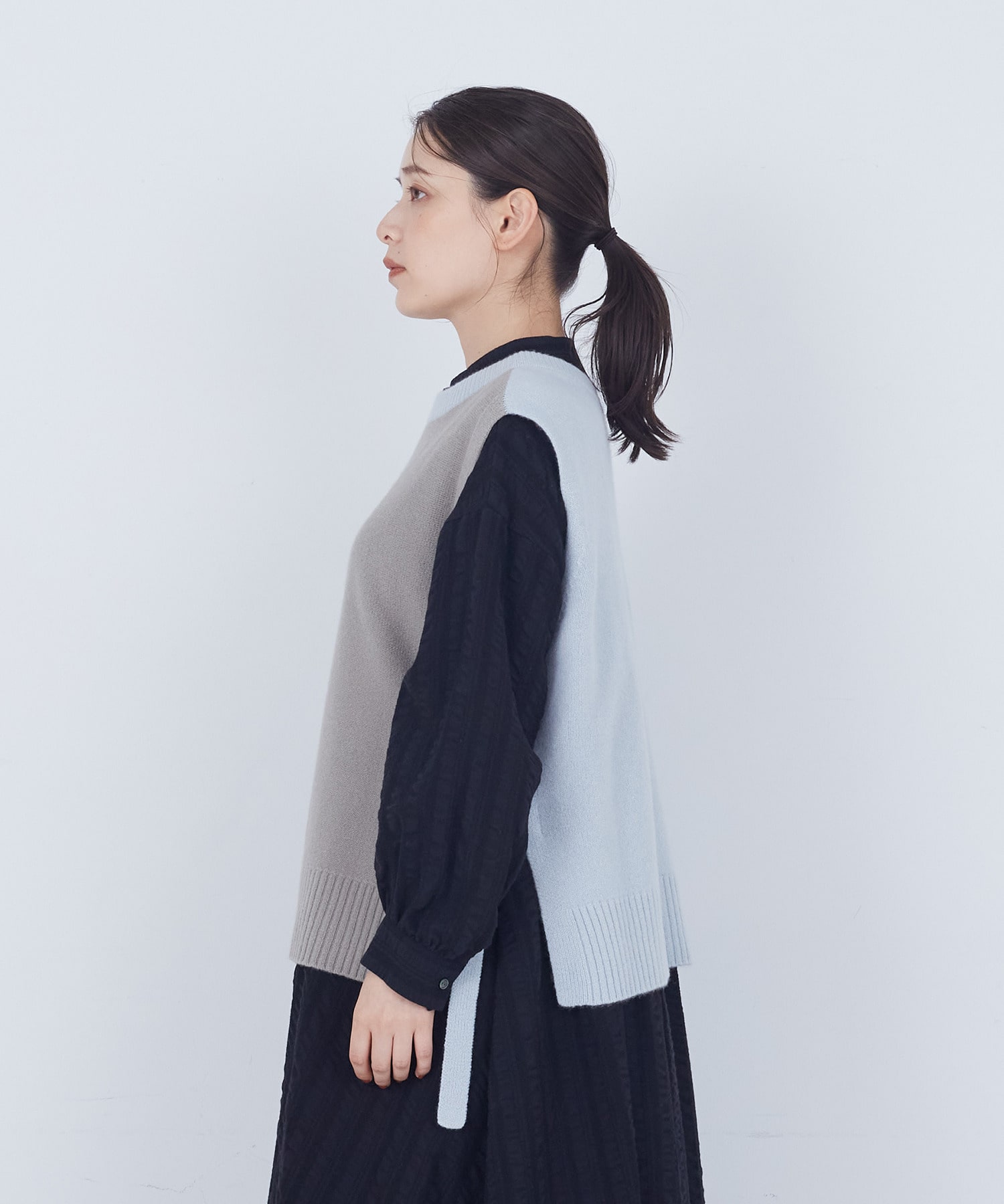 【ADIEU TRISTESSE】【2way】AQUAウールカシミヤベスト 詳細画像 チャコールグレー 35