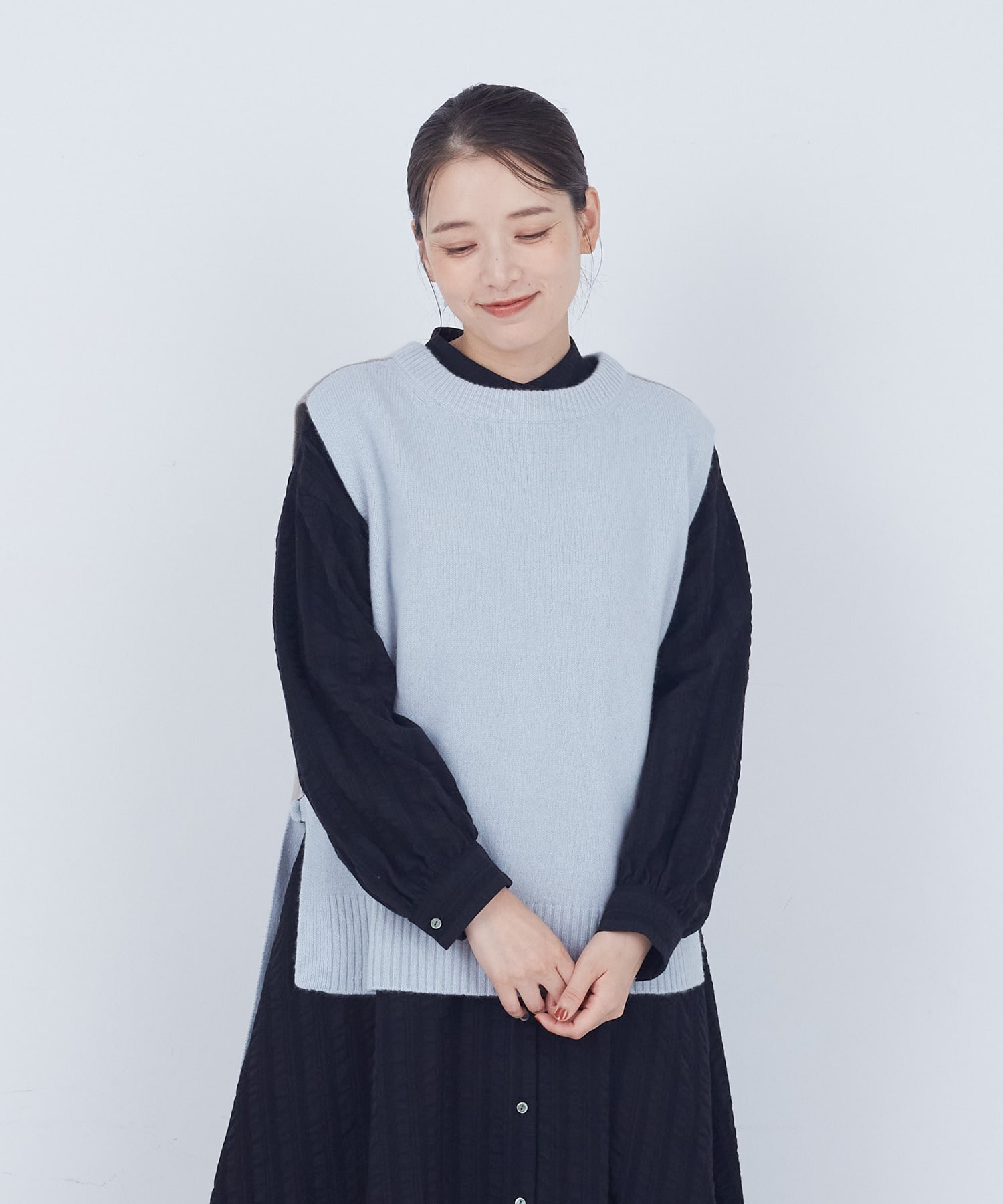 【ADIEU TRISTESSE】【2way】AQUAウールカシミヤベスト 詳細画像 サックスブルー 1