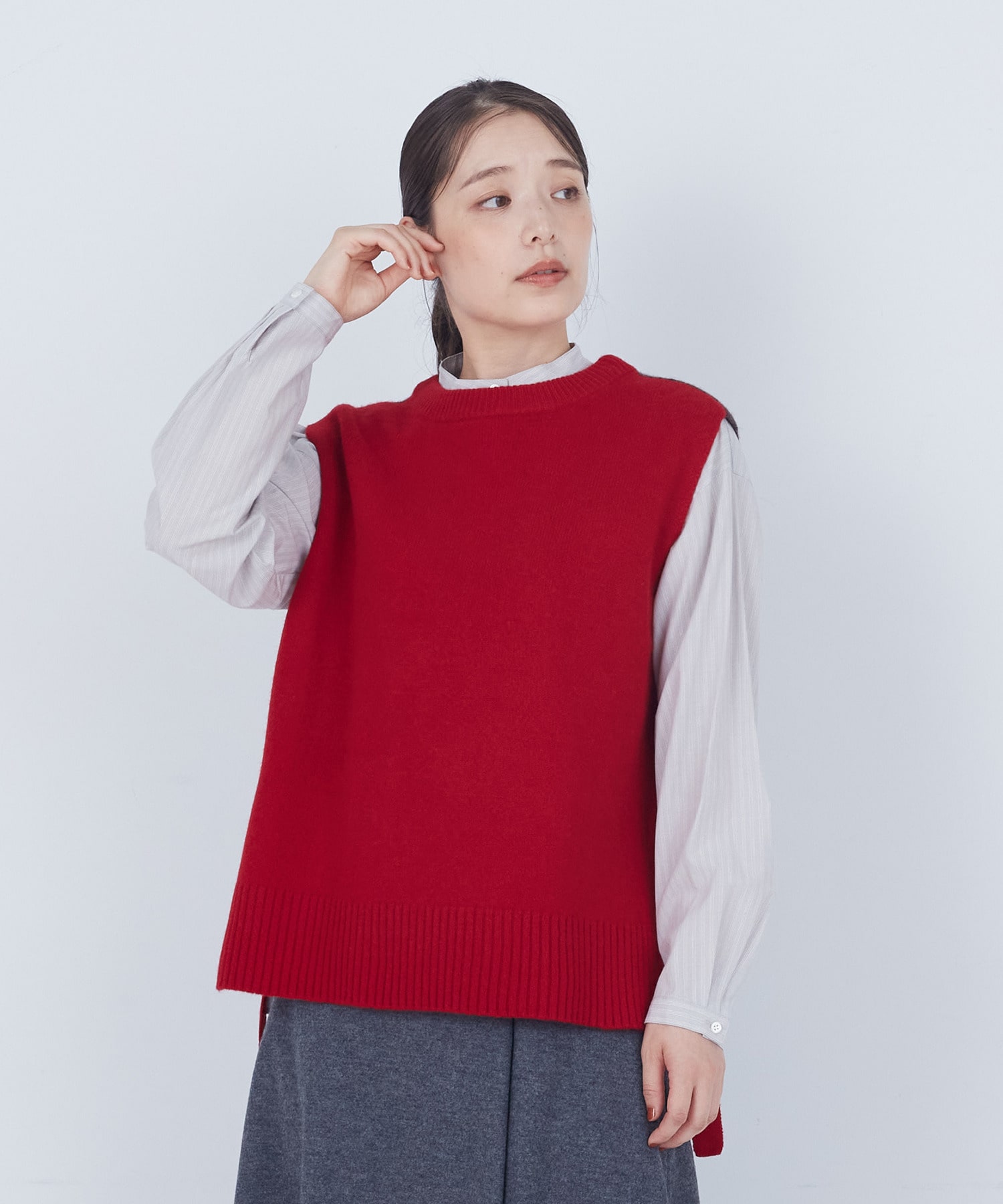 【ADIEU TRISTESSE】【2way】AQUAウールカシミヤベスト 詳細画像 レッド 1