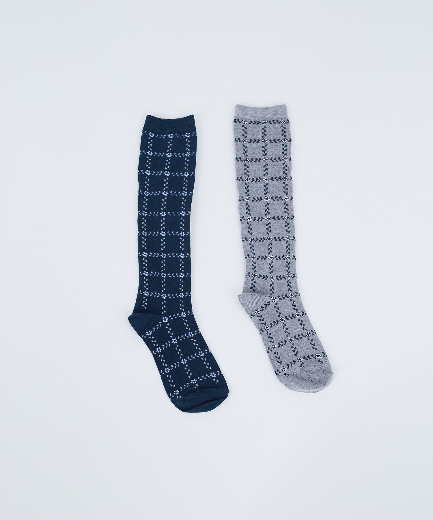 【ADIEU TRISTESSE】ボタニカルプラッドハイソックス 詳細画像 ブラック系その他 1