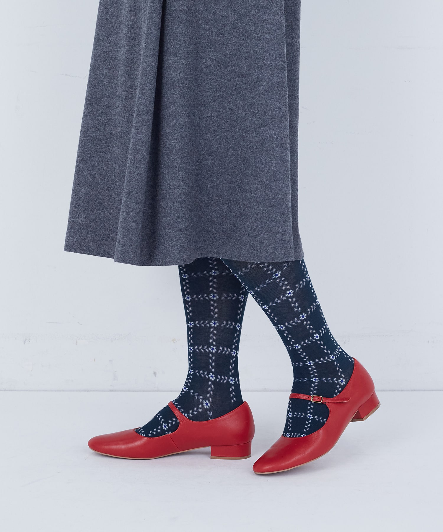 【ADIEU TRISTESSE】ボタニカルプラッドハイソックス 詳細画像 ブラック系その他 3