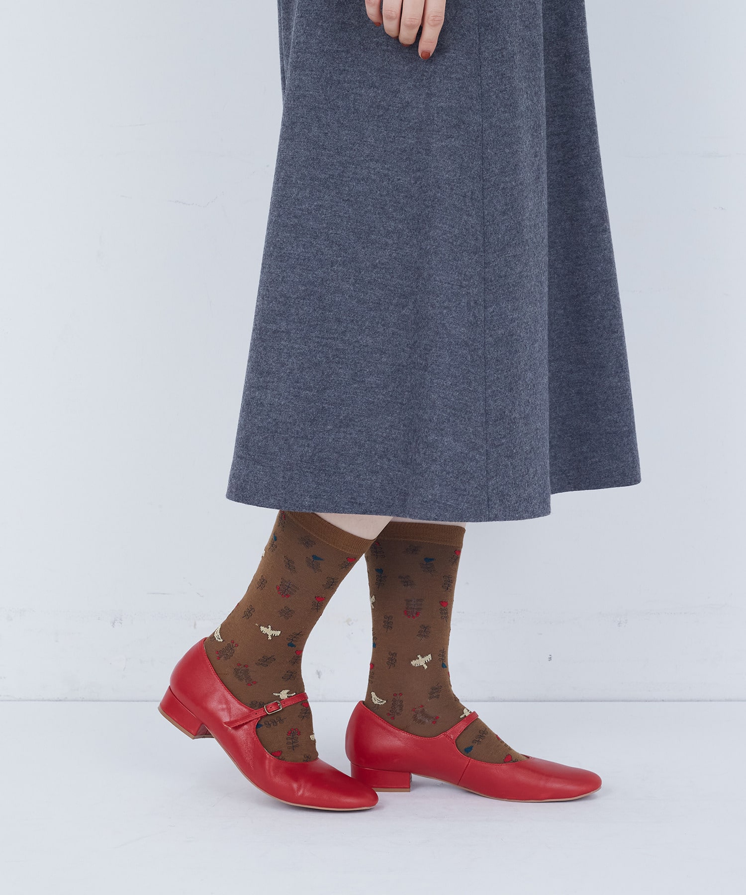 【ADIEU TRISTESSE】お花＆鳥ソックス 詳細画像 ネイビー 2