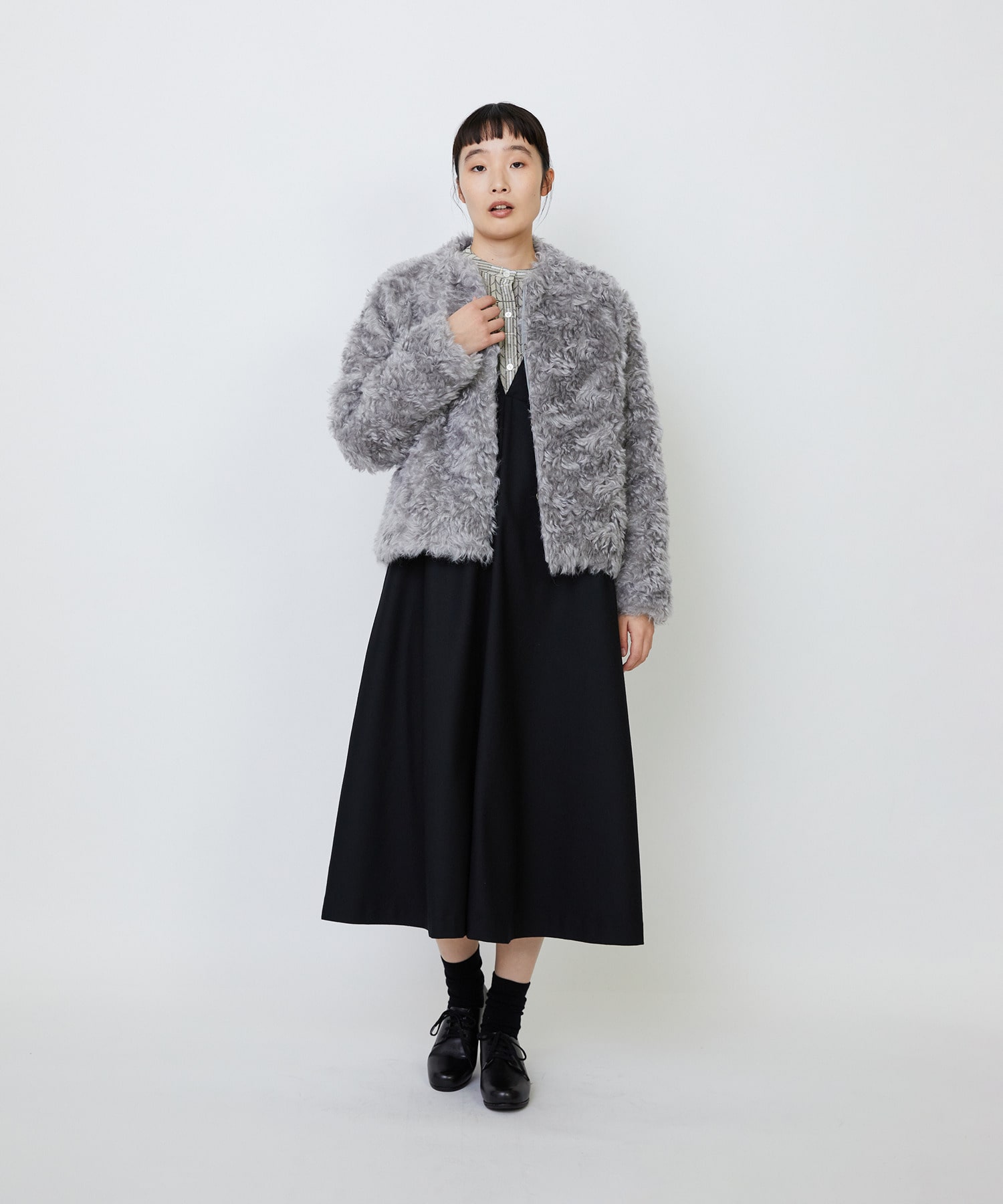 【LOISIR】｜2BUY10%OFF・3BUY20%OFF｜【少量生産】シュタイフ・ファーノーカラージャケット 詳細画像 グレー 1