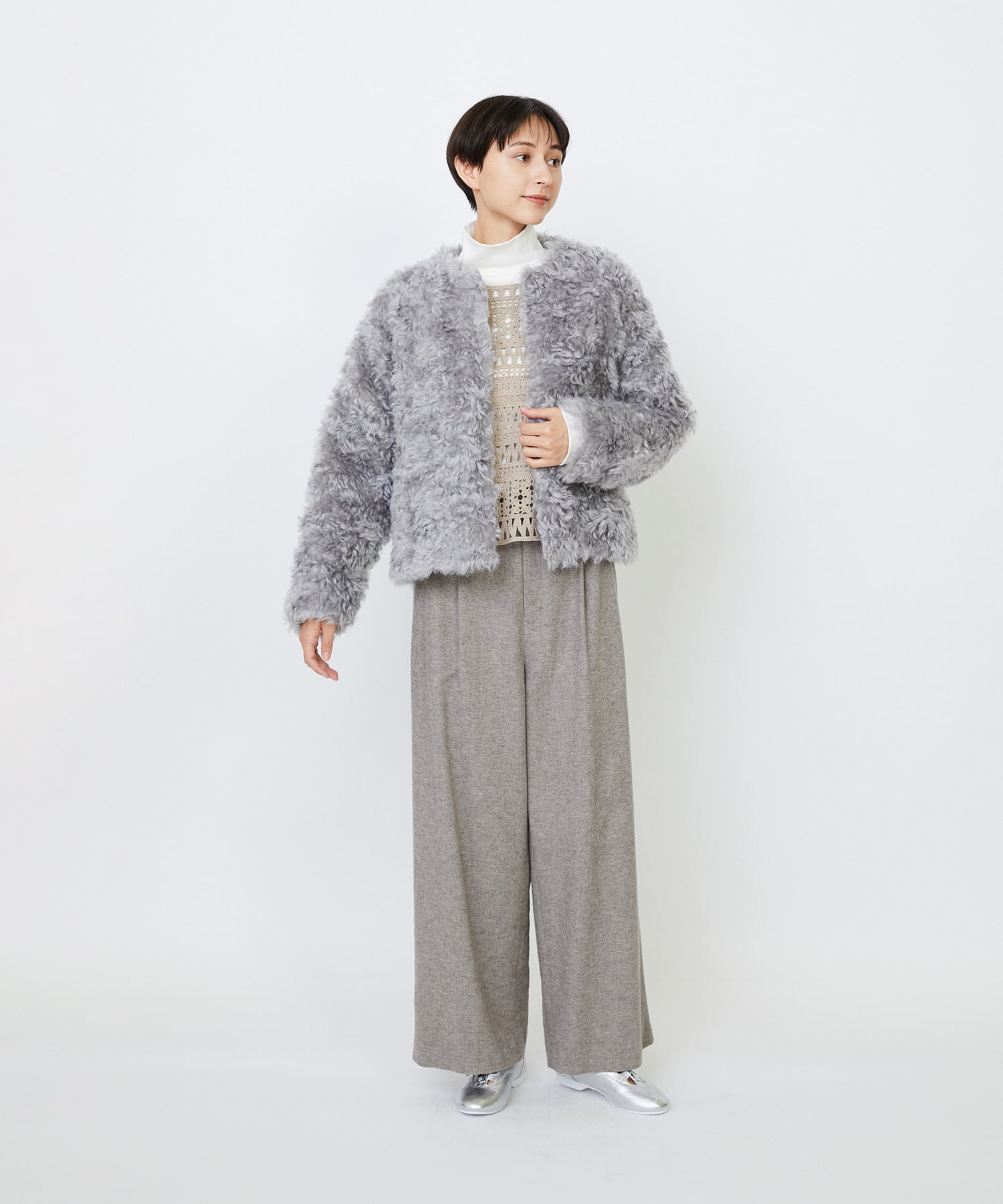 【LOISIR】｜2BUY10%OFF・3BUY20%OFF｜【少量生産】シュタイフ・ファーノーカラージャケット 詳細画像 グレー 3