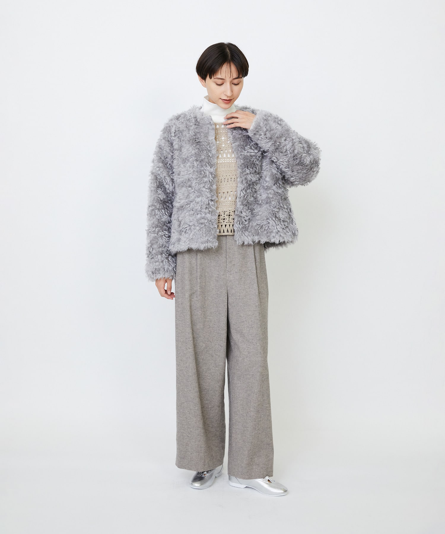 【LOISIR】｜2BUY10%OFF・3BUY20%OFF｜【少量生産】シュタイフ・ファーノーカラージャケット 詳細画像 グレー 4