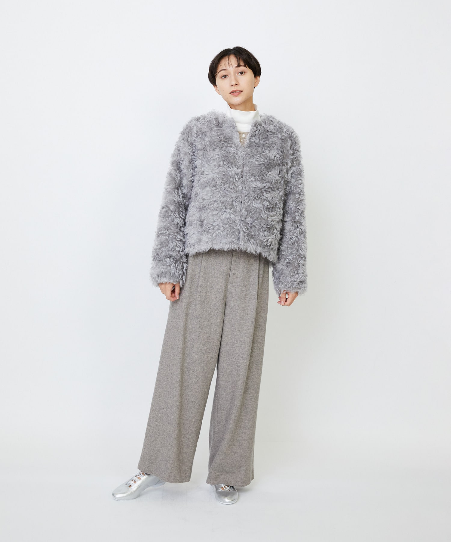 【LOISIR】｜2BUY10%OFF・3BUY20%OFF｜【少量生産】シュタイフ・ファーノーカラージャケット 詳細画像 グレー 5