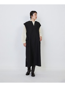 【LOISIR】【MTサイズ有り】ウールリネンへリンボーンスリーブレスワンピース 詳細画像 チャコールグレー 4