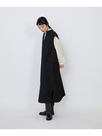 【LOISIR】【MTサイズ有り】ウールリネンへリンボーンスリーブレスワンピース 詳細画像 チャコールグレー 6