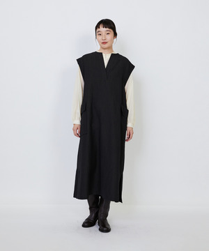 【LOISIR】【MTサイズ有り】ウールリネンへリンボーンスリーブレスワンピース 詳細画像 チャコールグレー 1