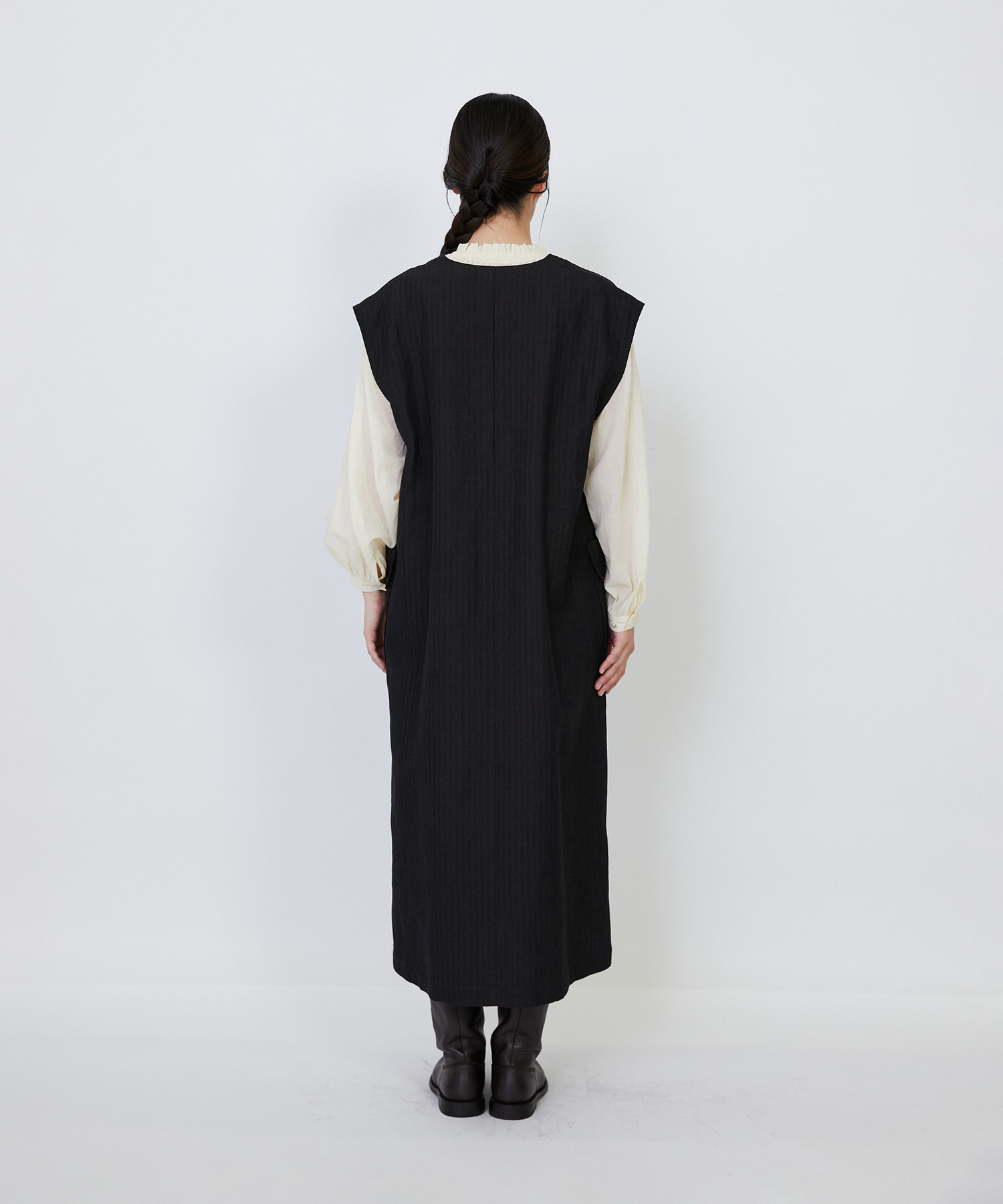 【LOISIR】【MTサイズ有り】ウールリネンへリンボーンスリーブレスワンピース 詳細画像 チャコールグレー 11