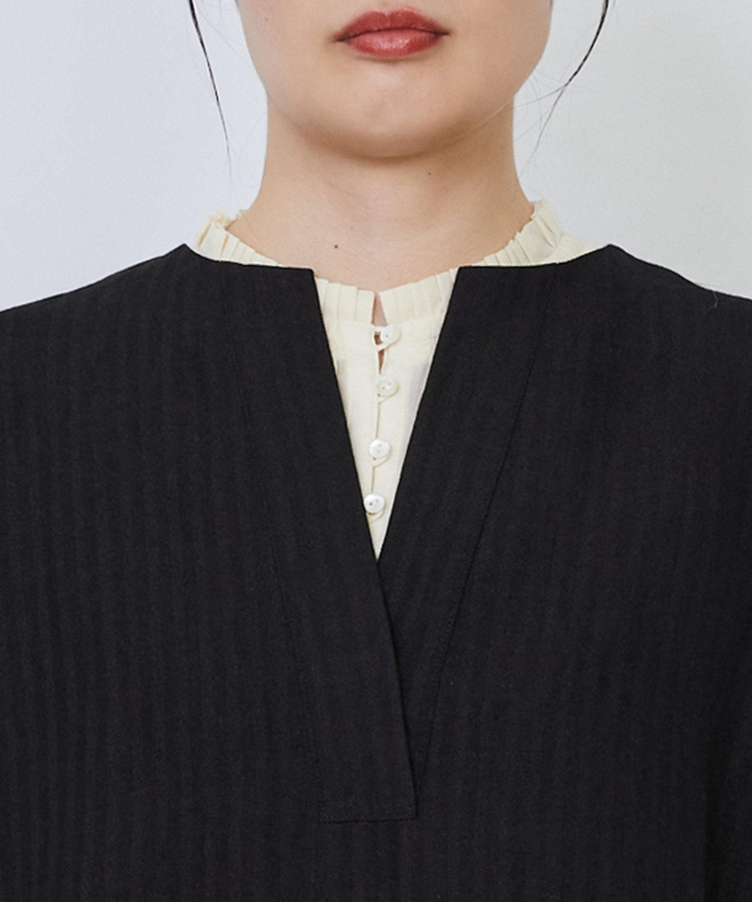 【LOISIR】【MTサイズ有り】ウールリネンへリンボーンスリーブレスワンピース 詳細画像 チャコールグレー 12