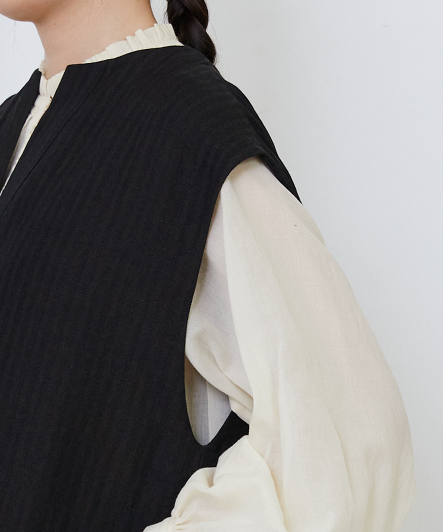 【LOISIR】【MTサイズ有り】ウールリネンへリンボーンスリーブレスワンピース 詳細画像 チャコールグレー 14