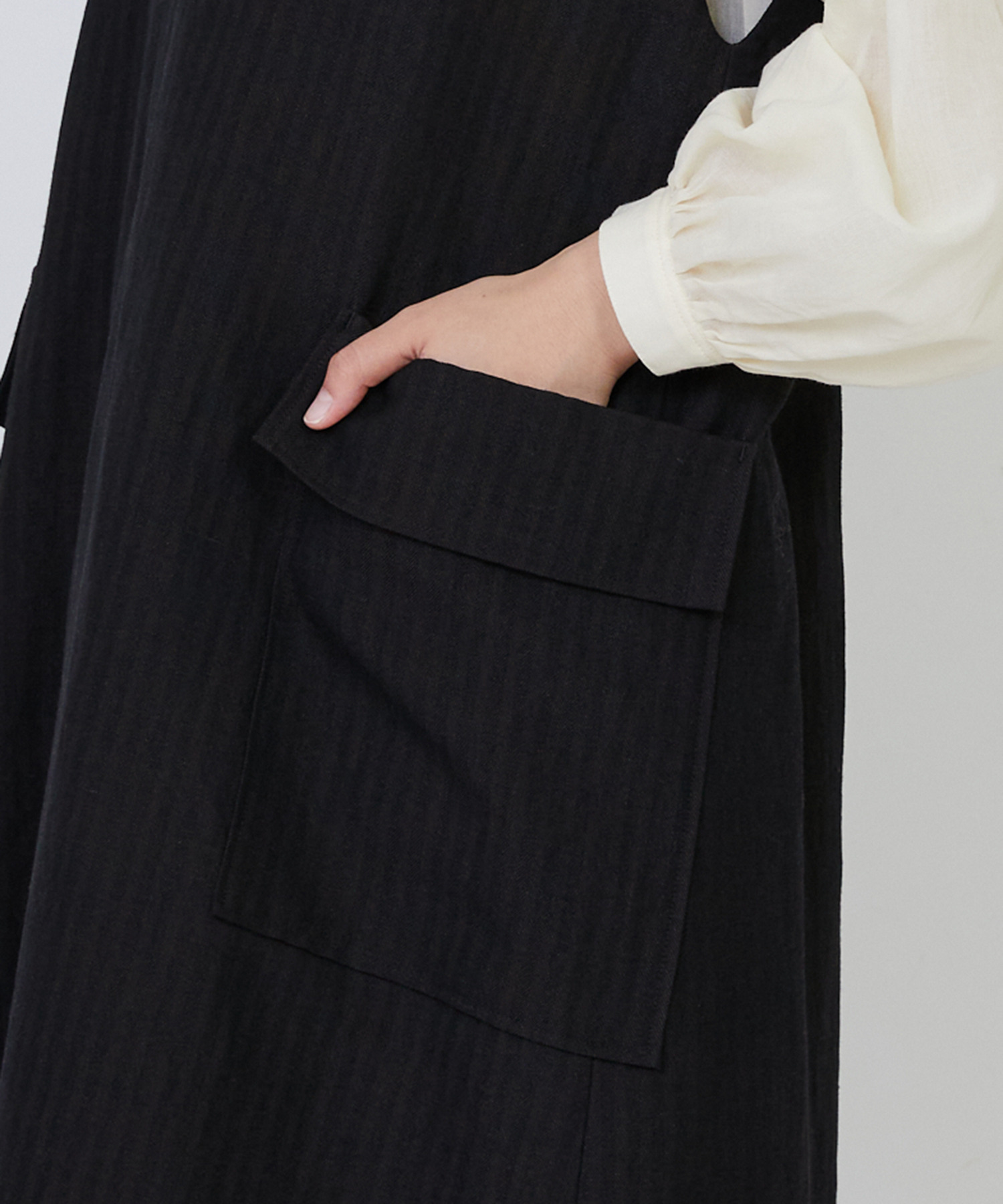 【LOISIR】【MTサイズ有り】ウールリネンへリンボーンスリーブレスワンピース 詳細画像 チャコールグレー 15