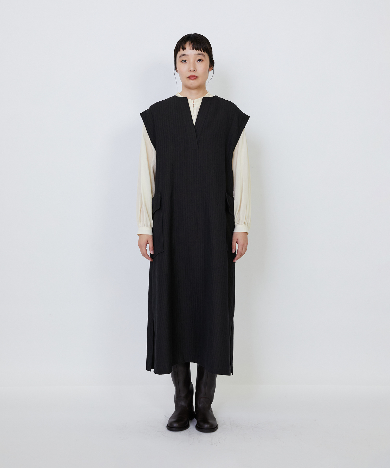 【LOISIR】【MTサイズ有り】ウールリネンへリンボーンスリーブレスワンピース 詳細画像 チャコールグレー 9