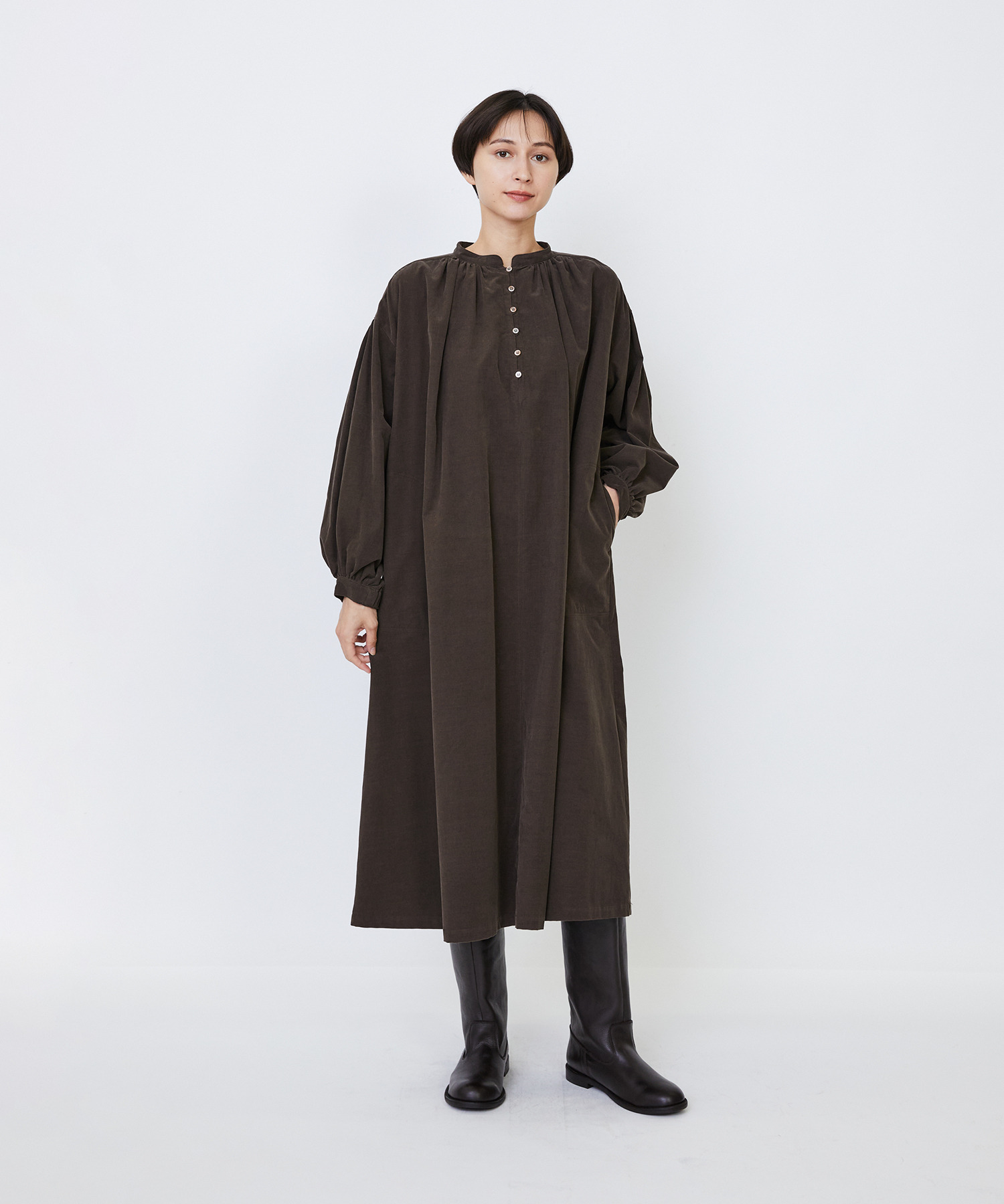 【LOISIR】｜2BUY10%OFF・3BUY20%OFF｜【MTサイズ有り】コットン細コールスモックワンピース 詳細画像 ブラウン 19